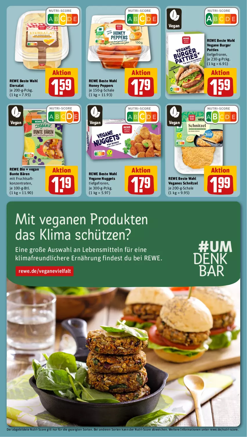 Aktueller Prospekt Rewe - Prospekte - von 07.08 bis 12.08.2023 - strona 17 - produkty: bio, burger, eier, eiersalat, frucht, fruchtsaft, lebensmittel, mit frucht, nuggets, rewe beste wahl, rewe bio, saft, salat, Schal, Schale, schnitzel, Schütze, Ti