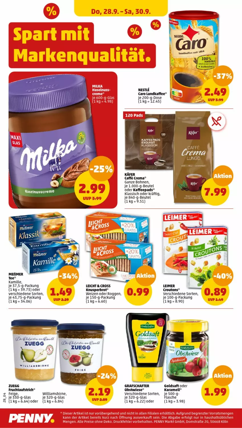 Aktueller Prospekt Penny - Prospekte - von 25.09 bis 30.09.2023 - strona 28 - produkty: aufstrich, beutel, bohne, bohnen, brot, caffe, croutons, eimer, flasche, frucht, fruchtaufstrich, goldsaft, grafschafter, HP, käfer, kaffee, kaffeepads, Kamill, kamille, karamell, leimer, lungo, mars, ndk, obst, saft, tee, Ti, ZTE, zuegg