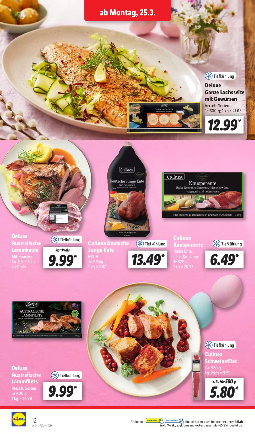 Aktueller Prospekt Lidl - Aktionsprospekt - von 25.03 bis 30.03.2024 - strona 14 - produkty: aust, eis, ente, filet, filets, gewürz, lachs, lamm, Lammfilets, lammkeule, ndk, reis, Schal, Schale, schwein, schweine, schweinefilet, Ti, wein, weine