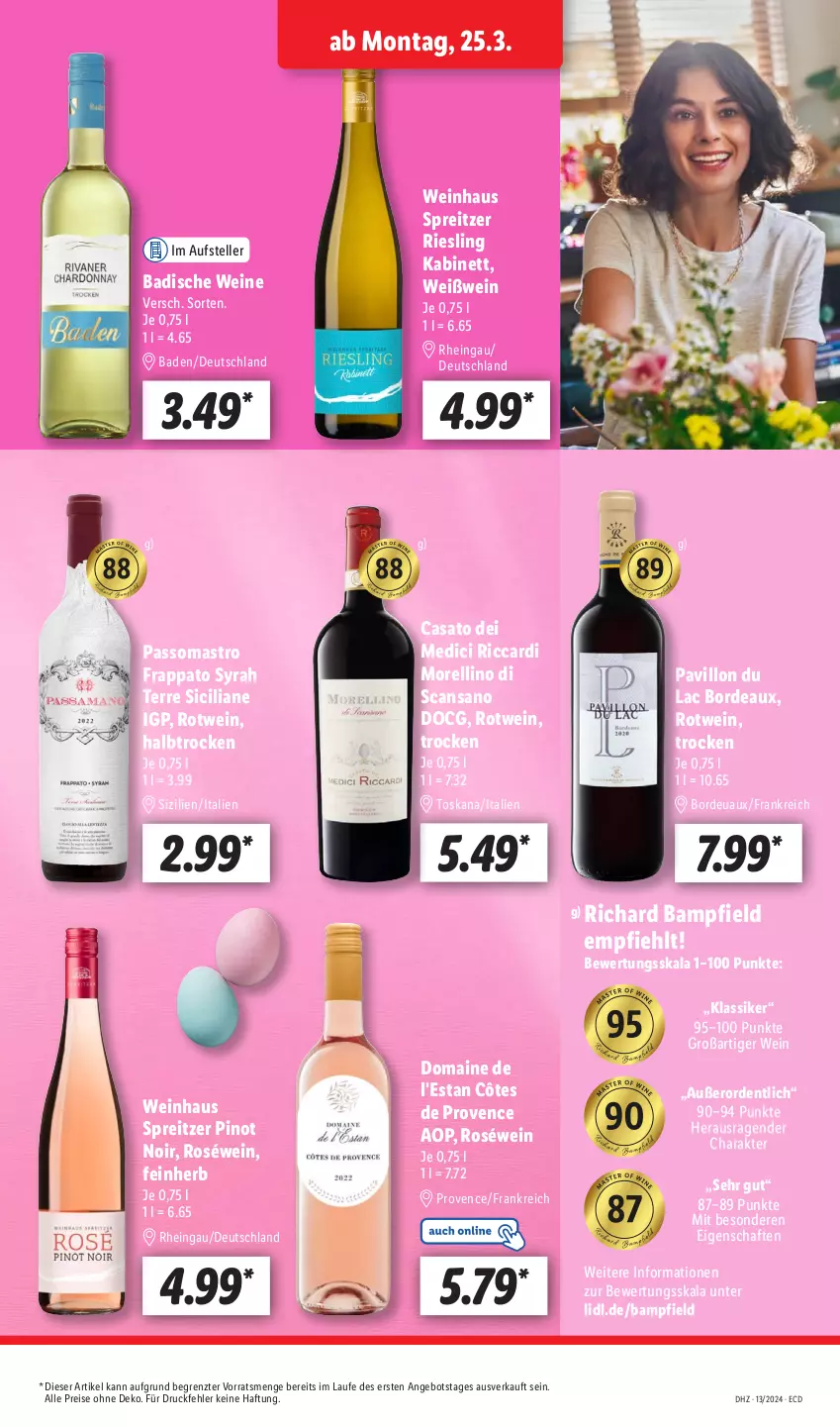 Aktueller Prospekt Lidl - Aktionsprospekt - von 25.03 bis 30.03.2024 - strona 19 - produkty: angebot, Bad, Côtes de Provence, eis, elle, kabinett, Morelli, passo, pavillon, Pinot, pinot noir, reis, rel, riesling, roséwein, rotwein, teller, Ti, wein, weine, Weißwein, ZTE