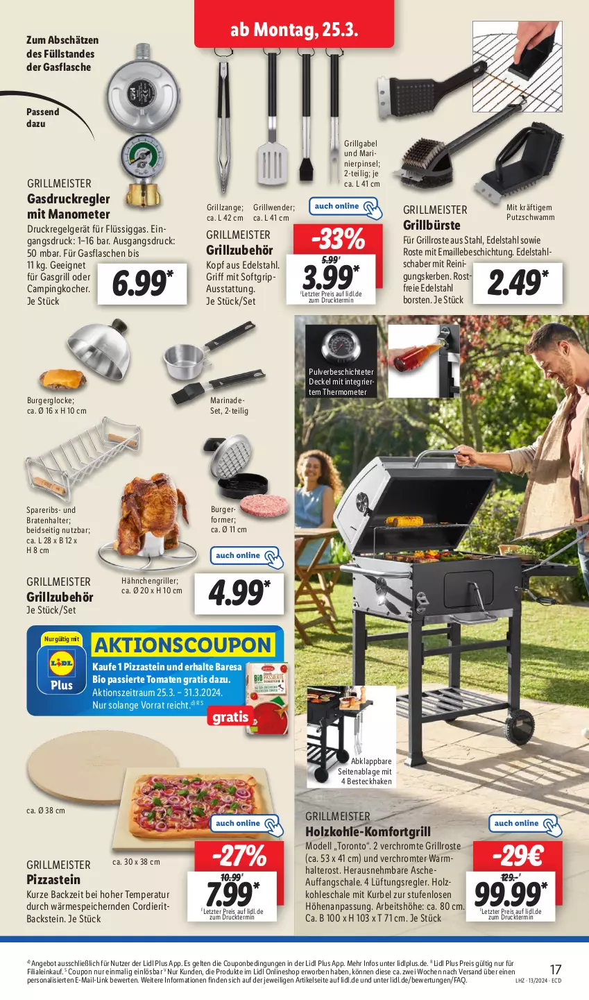 Aktueller Prospekt Lidl - Aktionsprospekt - von 25.03 bis 30.03.2024 - strona 21 - produkty: angebot, backofen, backofen und, besteck, bio, braten, burger, bürste, coupon, decke, Deckel, dell, edelstahl, eis, flasche, gabel, gasflaschen, gasgrill, grill, grillrost, grillzange, Grillzubehör, Holz, holzkohle, Kocher, LG, maille, marinade, Meister, Mode, Ofen, Persona, Pinsel, pizza, Reinigung, reis, resa, Schal, Schale, schwamm, spareribs, thermometer, Ti, tomate, tomaten, ZTE