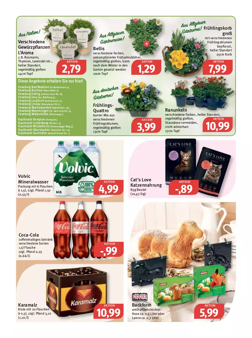 Aktueller Prospekt Feneberg - Prospekte - von 23.03 bis 25.03.2023 - strona 15 - produkty: Alwa, angebot, angebote, auer, Backform, Bad, ball, beutel, blume, blumen, buch, chloe, coca-cola, coffein, cola, Diesel, Egger, eis, elle, emmi, erde, flasche, Garten, getränk, gewürz, karamalz, katzennahrung, korb, lamm, lavendel, LG, malz, mineralwasser, Ofen, pflanze, pflanzen, rama, rosmarin, Ti, topf, volvic, wasser