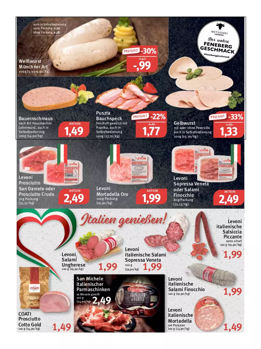 Aktueller Prospekt Feneberg - Prospekte - von 23.03 bis 25.03.2023 - strona 3 - produkty: auer, Bau, Bauer, dell, eis, gewürz, Hausmacher, leberwurst, mac, Maus, mit paprika, mit pistazien, mortadella, paprika, parmaschinken, petersilie, pistazien, prosciutto, prosciutto cotto, prosciutto crudo, reis, salami, salsiccia, schinken, Speck, Ti, Weißwurst, wurst