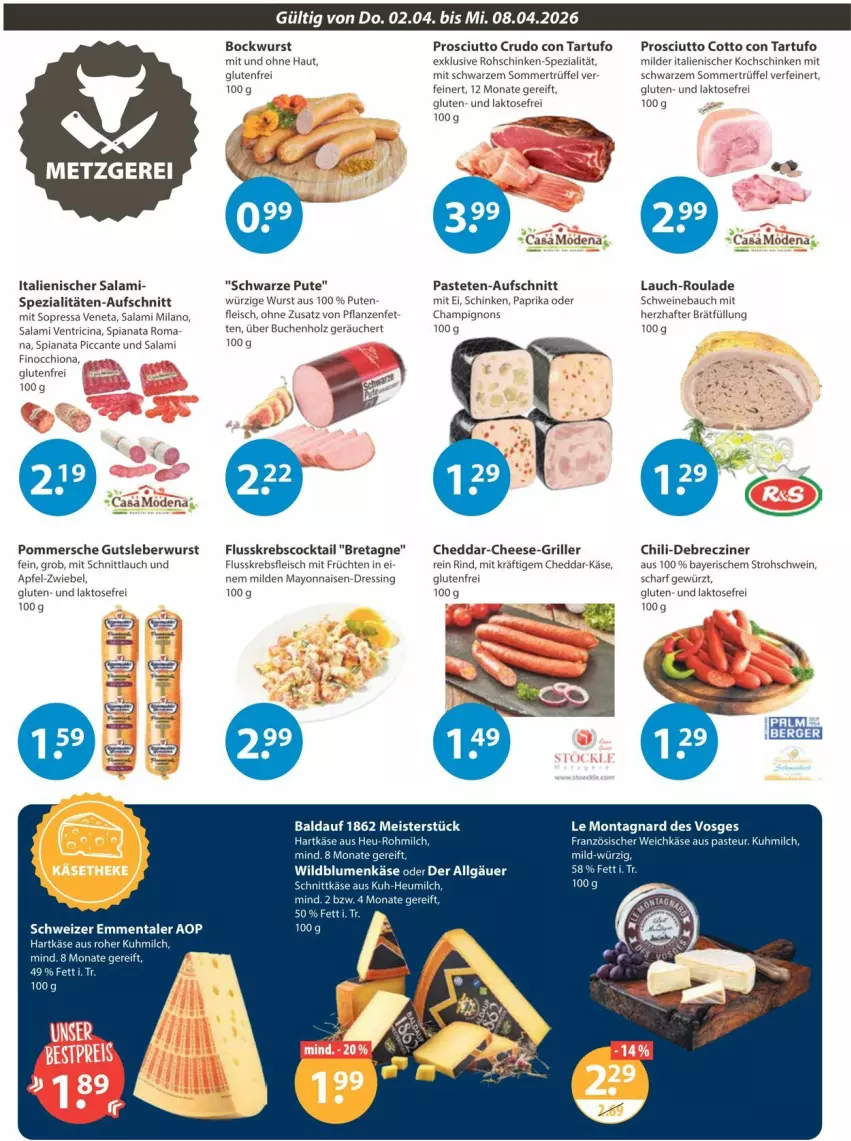 Aktueller Prospekt Vmarkt - Prospekte - von 02.04 bis 08.04.2026 - strona 2 - produkty: apfel, aufschnitt, Bau, blume, blumen, bockwurst, bsf, buch, champignon, champignons, cheddar, chili, cin, cocktail, debrecziner, dressing, eis, emmentaler, fleisch, französischer weichkäse, früchte, früchten, gewürz, grill, gutsleberwurst, hartkäse, Heu, heumilch, Holz, Käse, kochschinken, Krebs, leberwurst, LG, mayonnaise, Meister, milch, paprika, pastete, pflanze, pflanzen, Pommersche, prosciutto, prosciutto cotto, prosciutto crudo, pute, rind, rohschinken, salami, schinken, schnittkäse, schnittlauch, schwein, schweine, Schweinebauch, Spezi, Tartufo, Ti, Trüffel, weichkäse, wein, weine, Wild, Wildblumenkäse, wurst, Yo, zwiebel