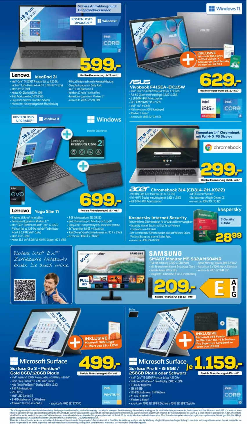 Aktueller Prospekt Euronics - Prospekte - von 02.02 bis 09.02.2022 - strona 3 - produkty: bett, bier, bsf, eis, fingerabdrucksensor, Intel, lautsprecher, Leuchte, notebook, notebooks, Pentium, rel, ssd, Surf, Tastatur, Ti