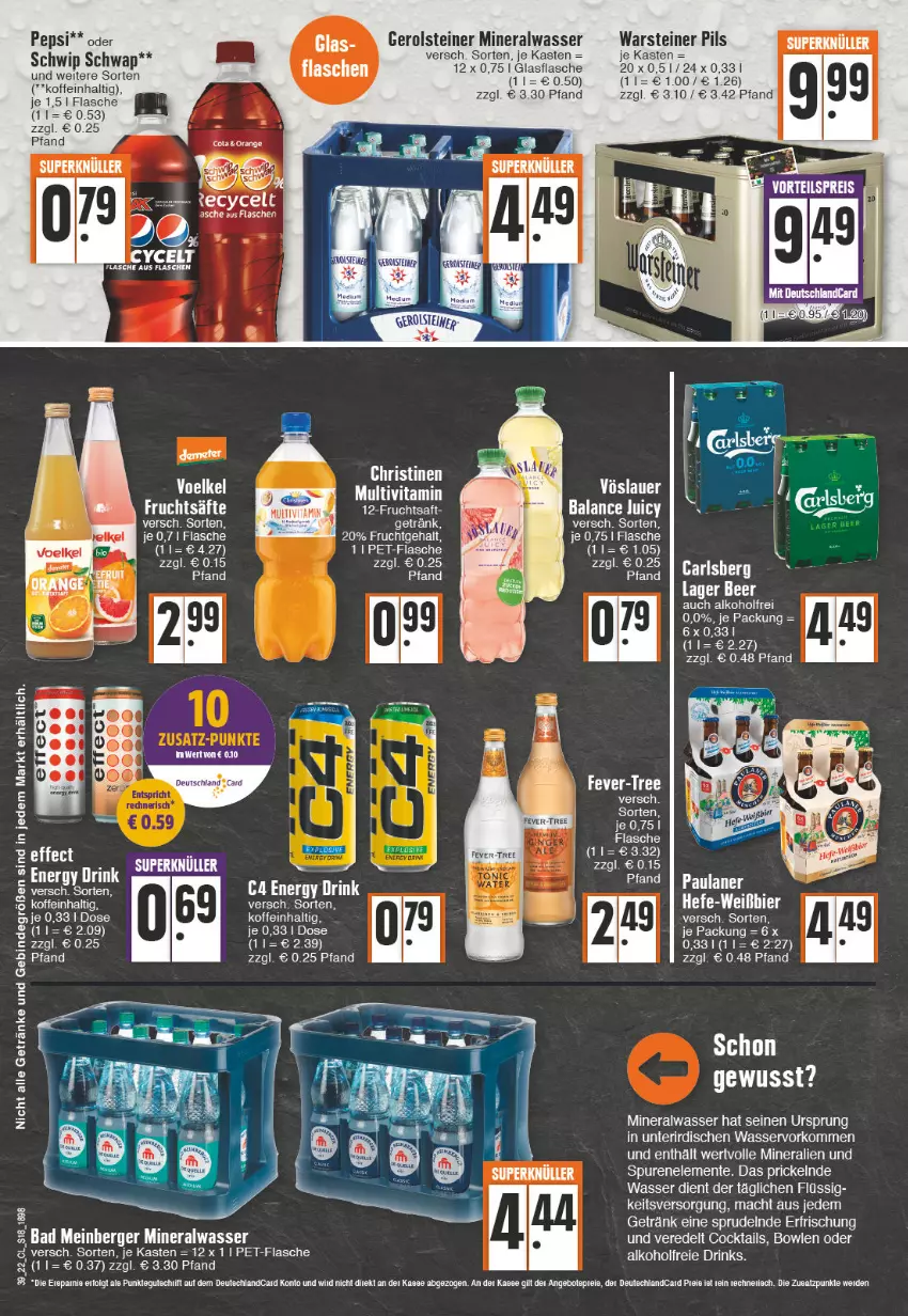 Aktueller Prospekt Edeka - Angebote der Woche - von 26.09 bis 01.10.2022 - strona 18 - produkty: alkohol, Alwa, auer, Bad, Berger, bowle, carlsberg, cocktail, cocktails, cola, drink, energy drink, ente, fever-tree, flasche, frucht, fruchtsäfte, gerolsteine, gerolsteiner, getränk, glasflasche, mac, mineralwasser, orange, Paula, paulaner, pepsi, pet-flasche, pils, säfte, Schwip Schwap, Sprudel, steiner, tee, Ti, vöslauer, warsteiner, wasser