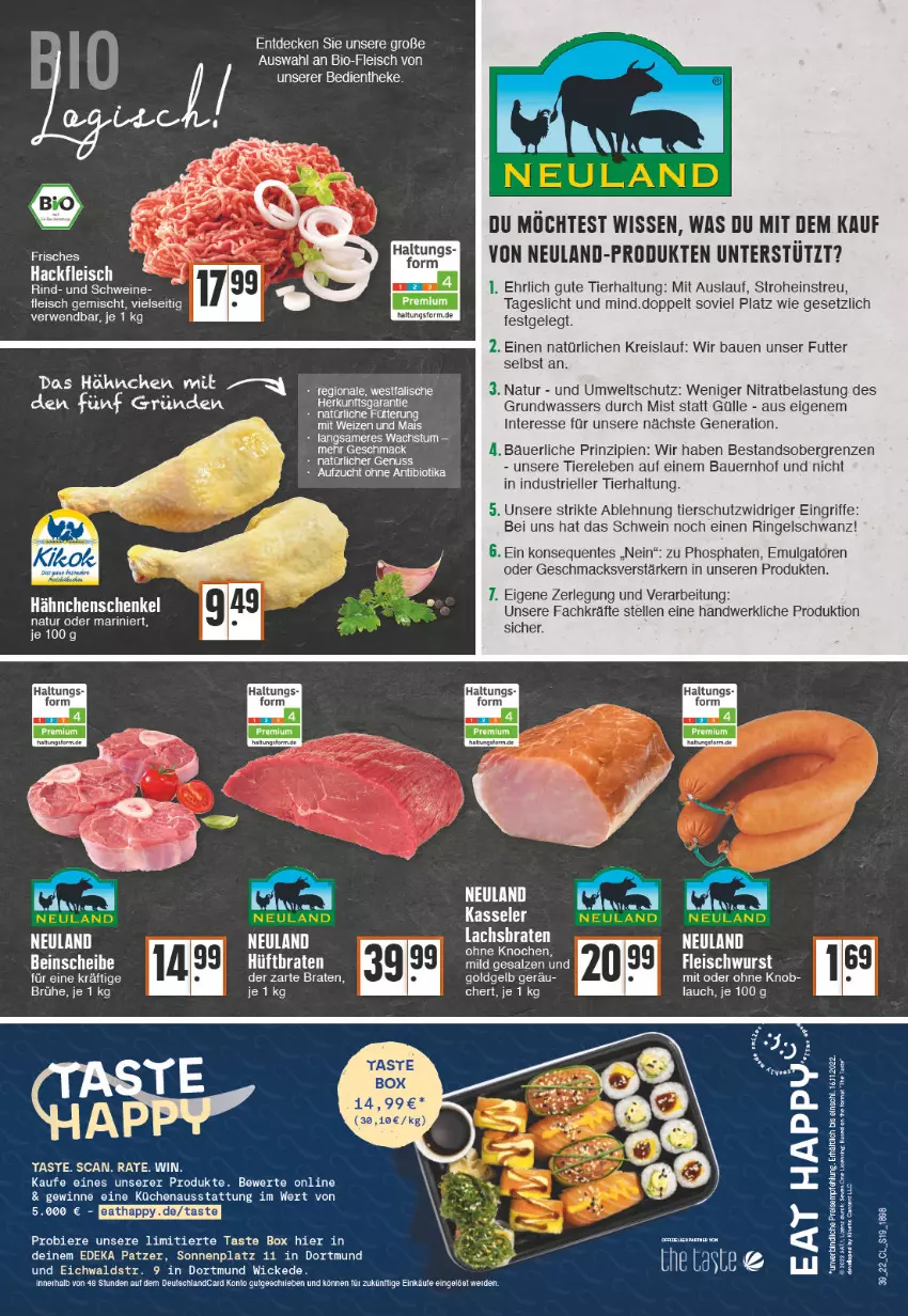 Aktueller Prospekt Edeka - Angebote der Woche - von 26.09 bis 01.10.2022 - strona 19 - produkty: auer, Bau, Bauer, bier, Biere, bio, braten, Brühe, deka, deutschlandcard, eis, elle, ente, fleisch, fleischwurst, hackfleisch, Hüftbraten, kasseler, küche, Küchen, LG, mac, mais, natur, reis, rel, rind, ring, rwe, salz, schwein, schweine, Ti, Tiere, wasser, wein, weine, WICK, wurst