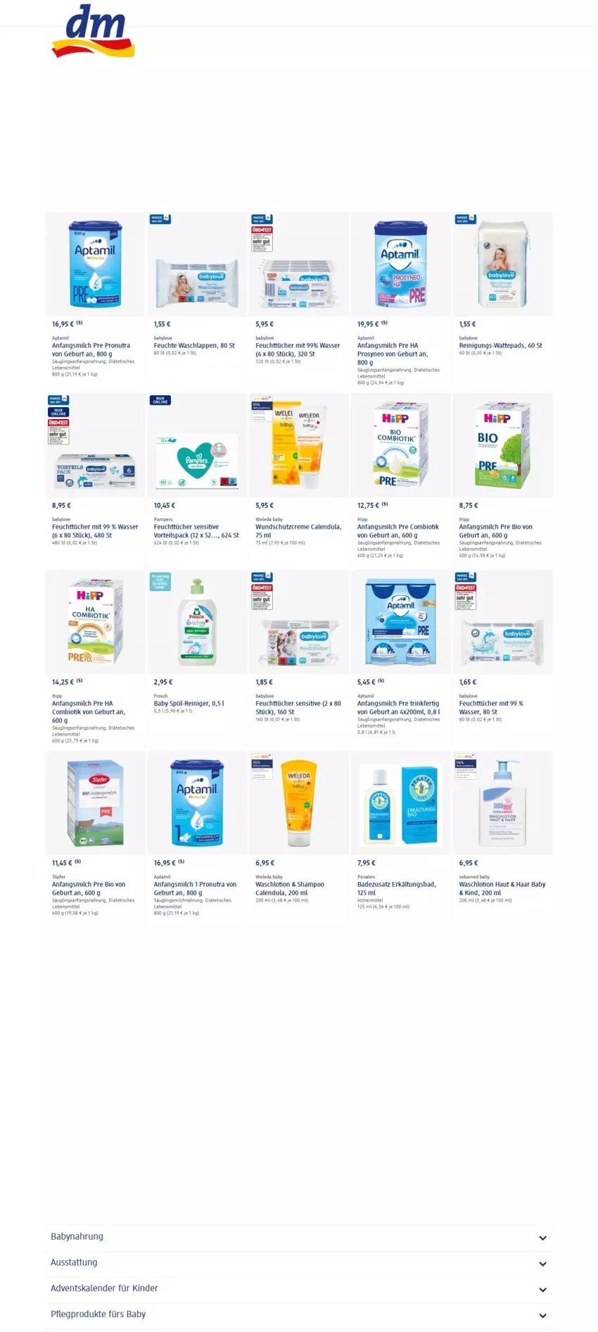 Aktueller Prospekt Dm Drogerie - Prospekte - von 17.03 bis 23.03.2022 - strona 8 - produkty: Adventskalender, Baby Wundschutzcreme, Babylove, Babynahrung, Bad, bio, Calendula, creme, Erkältungs, Erkältungsbad, feuchttücher, Frosch, hipp, Kinder, lebensmittel, Lotion, milch, pampers, reiniger, Reinigung, Schutzcreme, sebamed, shampoo, Ti, tisch, tücher, waschlappen, Waschlotion, wasser, wattepads, weleda