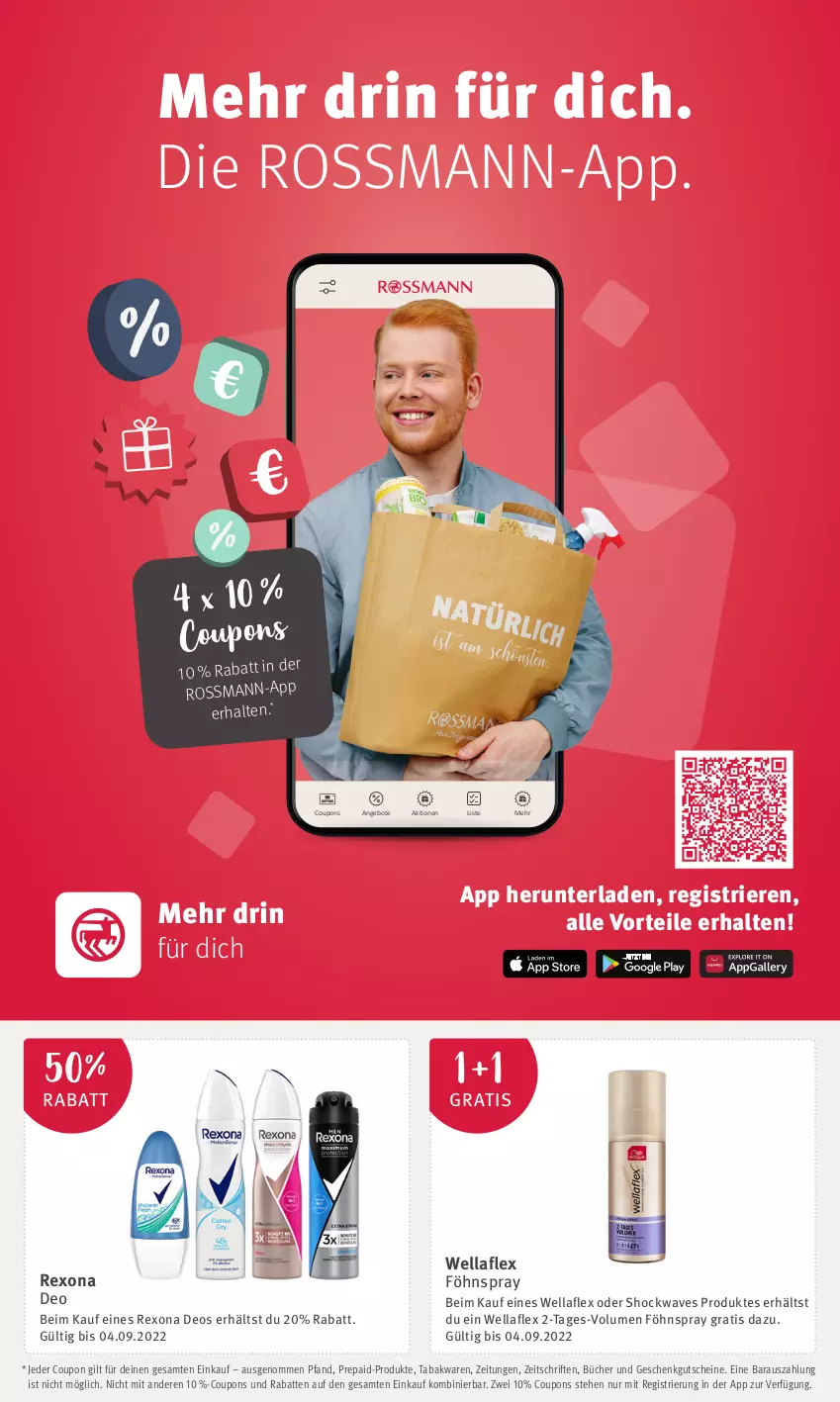 Aktueller Prospekt Rossmann - Prospekte - von 06.08 bis 19.08.2022 - strona 4 - produkty: angebot, angebote, coupon, coupons, deo, Föhnspray, gutschein, gutscheine, rexona, Ti, Wella, wellaflex