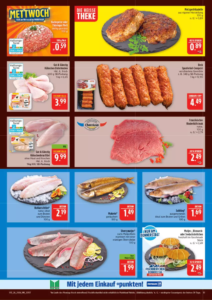 Aktueller Prospekt Marktkauf - Prospekt - von 21.06 bis 27.06.2026 - strona 13 - produkty: bett, Betten, bismarck, braten, brustfilet, dell, discount, eis, elle, filet, filets, fisch, frischfisch, grill, hähnchenbrust, hähnchenbrustfilet, ideal zum braten, lachs, mac, Makrele, matjes, Matjesfilet, matjesfilets, natur, reis, rel, Rotbarsch, rotbarschfilet, Ti, ZTE