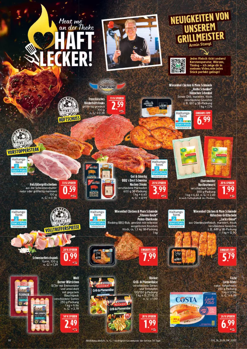 Aktueller Prospekt Marktkauf - Prospekt - von 21.06 bis 27.06.2026 - strona 14 - produkty: Bau, chili, deo, eis, emmentaler, fleisch, gewürz, grill, gyros, henkel, hüftsteak, hüftsteaks, marinade, natur, rind, rinder, schenkel, Speck, steak, steaks, tee, Ti, WICK, wiesenhof, wurst, würstchen