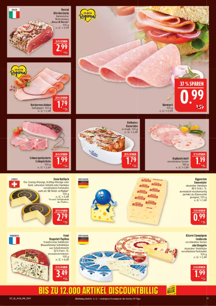 Aktueller Prospekt Marktkauf - Prospekt - von 21.06 bis 27.06.2026 - strona 17 - produkty: aufschnitt, champignon, deutscher weichkäse, eis, emmentaler, emmi, hartkäse, Kaiser, Kaisersülze, Käse, milch, nuss, ordner, reis, Ria, rohschinken, schinken, schnittkäse, Ti, tisch, weichkäse, würfel, ZTE