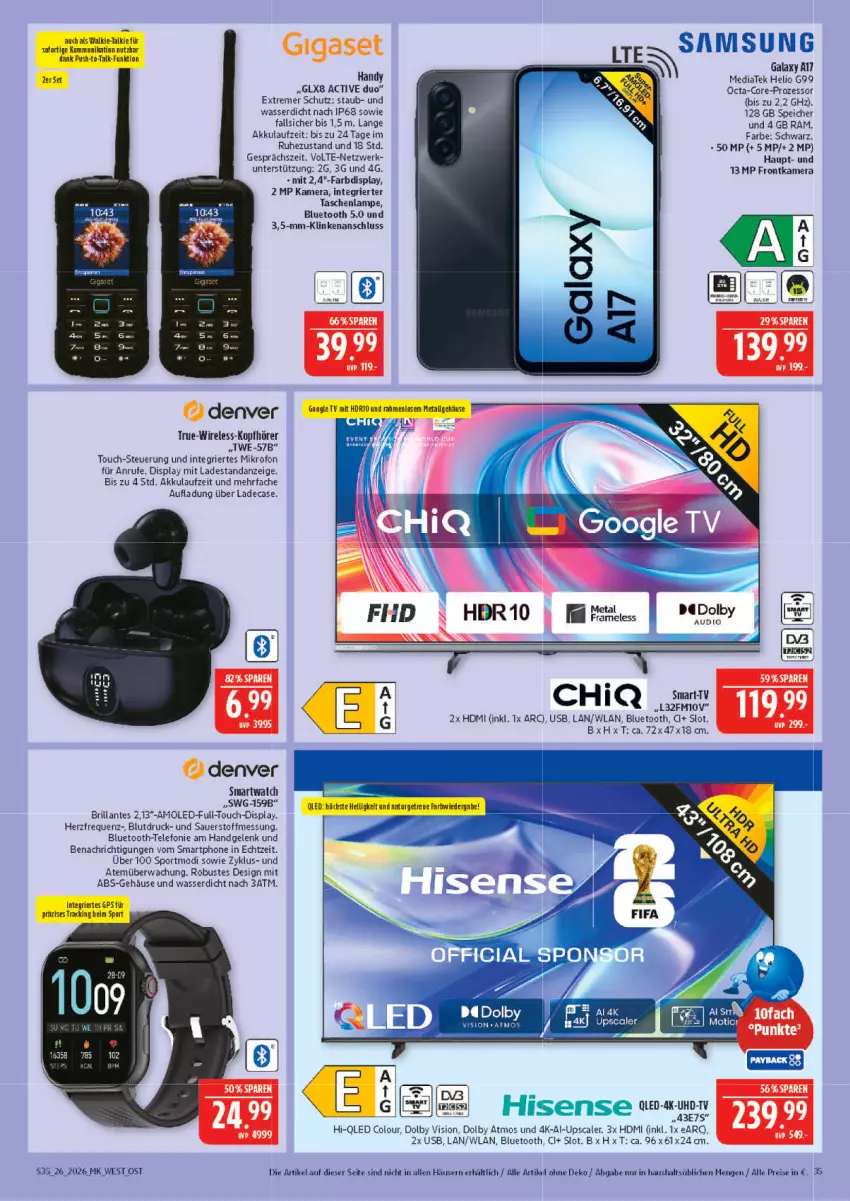 Aktueller Prospekt Marktkauf - Prospekt - von 21.06 bis 27.06.2026 - strona 35 - produkty: akku, auer, eis, frontkamera, gigaset, Handy, HDMI, kamera, kopfhörer, Lampe, qled, reis, rel, smartphone, Sport, Tasche, taschen, taschenlampe, telefon, Ti, usb, wasser