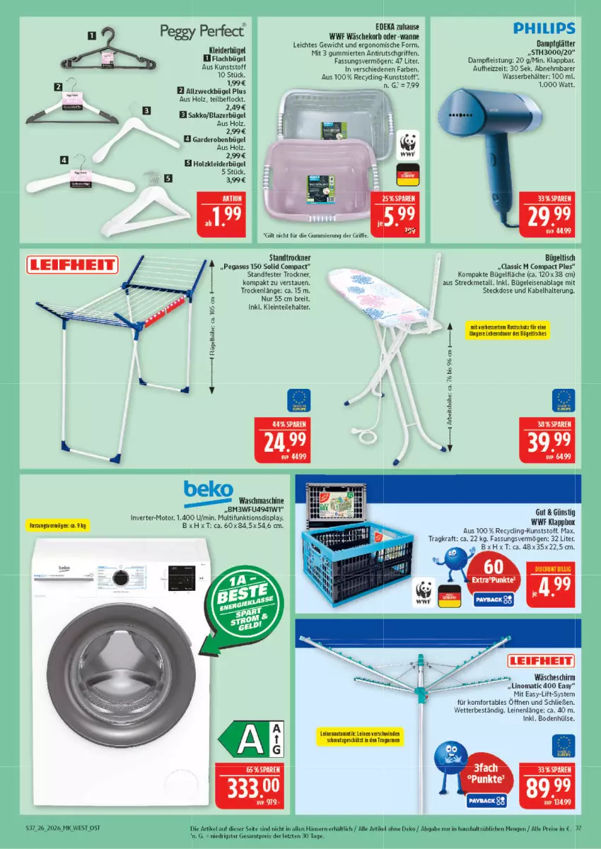 Aktueller Prospekt Marktkauf - Prospekt - von 21.06 bis 27.06.2026 - strona 37 - produkty: asus, aust, Behälter, beko, Blazer, Brei, bügel, Bügeleisen, bügeltisch, Clin, Dampfglätter, eis, Garderobe, Holz, Klappbox, kleid, kleider, kleiderbügel, kraft, leine, Philips, reis, Sakko, steckdose, Ti, tisch, Trockner, wäscheschirm, waschmaschine, wasser, weck, ZTE