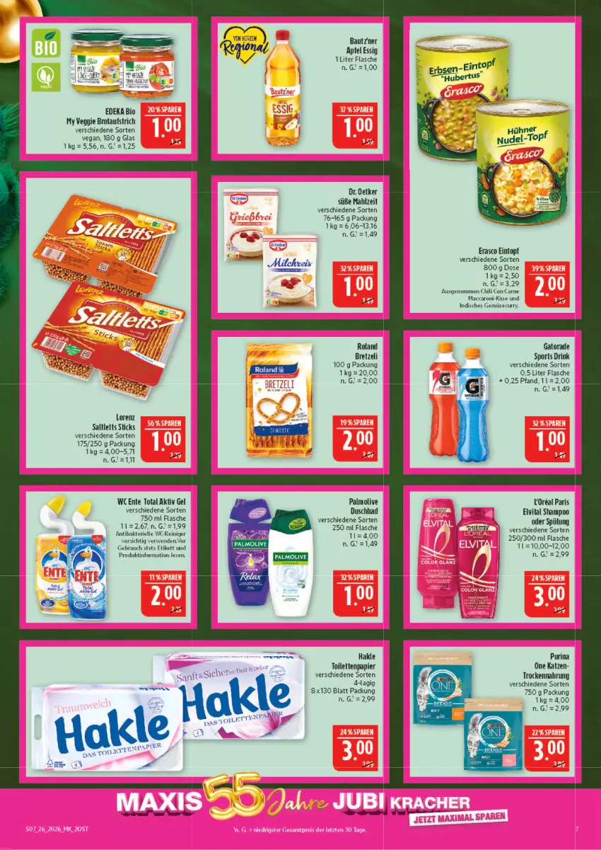 Aktueller Prospekt Marktkauf - Prospekt - von 21.06 bis 27.06.2026 - strona 7 - produkty: ACC, aktiv gel, apfel, aufstrich, Bad, Bau, bautzner, bio, brot, brotaufstrich, chili, curry, deka, Dr. Oetker, drink, duschbad, edeka bio, eintopf, eis, elle, ente, erasco, essig, flasche, hakle, Käse, lorenz, mac, olive, palmolive, papier, purina, Rauch, reiniger, rwe, shampoo, Sport, Ti, toilettenpapier, topf, Trockennahrung, veggie, wc ente, wc-reiniger