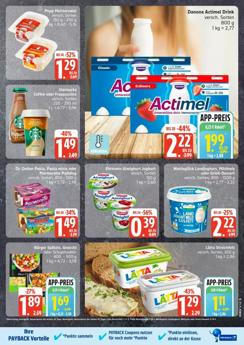 Aktueller Prospekt Edeka - Prospekte - von 11.05 bis 16.05.2026 - strona 16 - produkty: actimel, actimel drink, coupon, coupons, danone, danone actimel drink, dessert, drink, eis, joghur, joghurt, landjoghurt, lätta, Meister, milch, milchreis, payback, Popp, reis, Ti, ZTE
