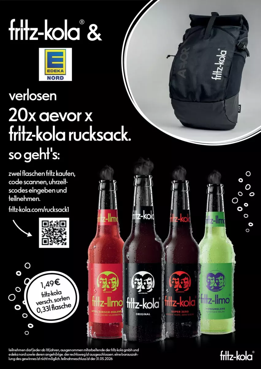 Aktueller Prospekt Edeka - Prospekte - von 11.05 bis 16.05.2026 - strona 22 - produkty: flasche, fritz, fritz-kola, rucksack, sac, Ti, uhr