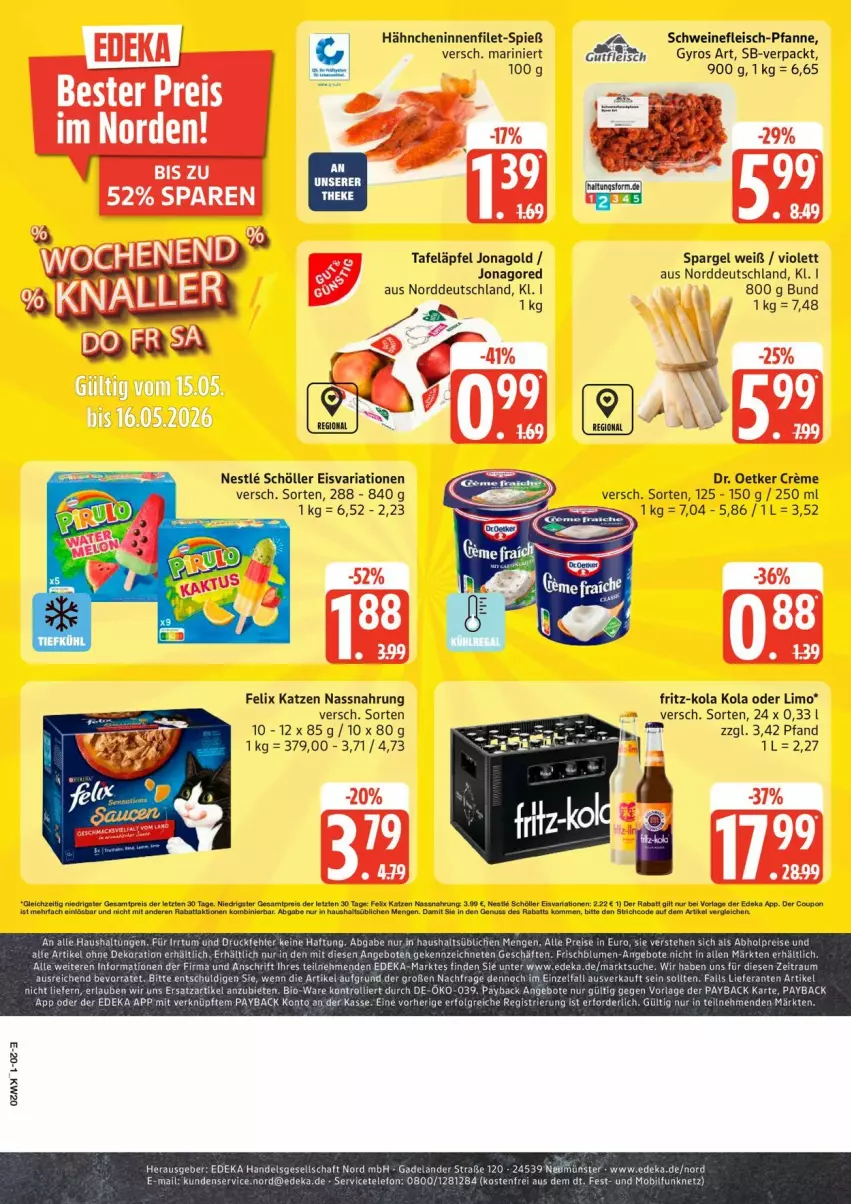 Aktueller Prospekt Edeka - Prospekte - von 11.05 bis 16.05.2026 - strona 27 - produkty: alle artikel ohne dekoration, angebot, angebote, bio, coupon, creme, deka, dekoration, Dr. Oetker, eis, Elan, elle, felix, filet, fleisch, fritz, fritz-kola, gyros, jonagored, limo, Nassnahrung, payback, pfanne, reis, rel, Ria, Schöller, schwein, schweine, schweinefleisch, Schweinefleisch-Pfanne, spargel, tafeläpfel, telefon, teller, Ti, trolli, wein, weine, ZTE