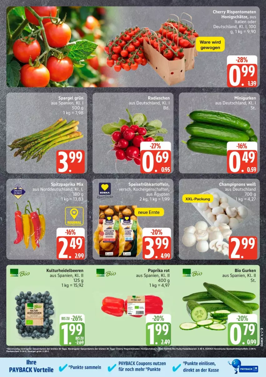 Aktueller Prospekt Edeka - Prospekte - von 11.05 bis 16.05.2026 - strona 9 - produkty: beere, beeren, bio, bio gurken, coupon, coupons, deka, edeka bio, eis, gurke, gurken, heidelbeere, heidelbeeren, honig, paprika, paprika rot, payback, reis, rispentomaten, Ti, tomate, tomaten, xxl-packung, ZTE