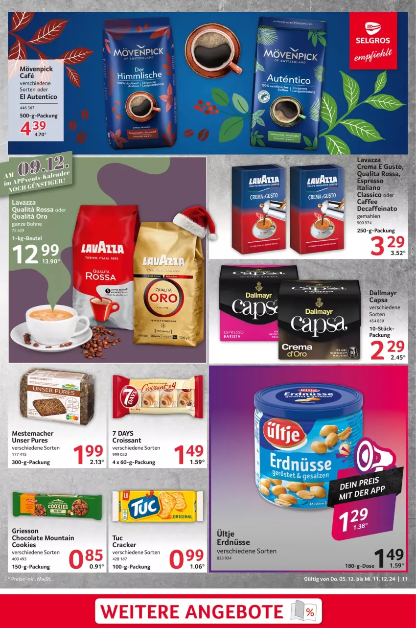 Aktueller Prospekt Selgros - Food - von 05.12 bis 11.12.2024 - strona 11 - produkty: caffe, Cap, classico, cola, cookie, cookies, cracker, Croissant, dallmayr, dallmayr capsa, gin, griesson, mac, mestemacher, mövenpick, nuss, Ti, Tiere, tuc, ültje