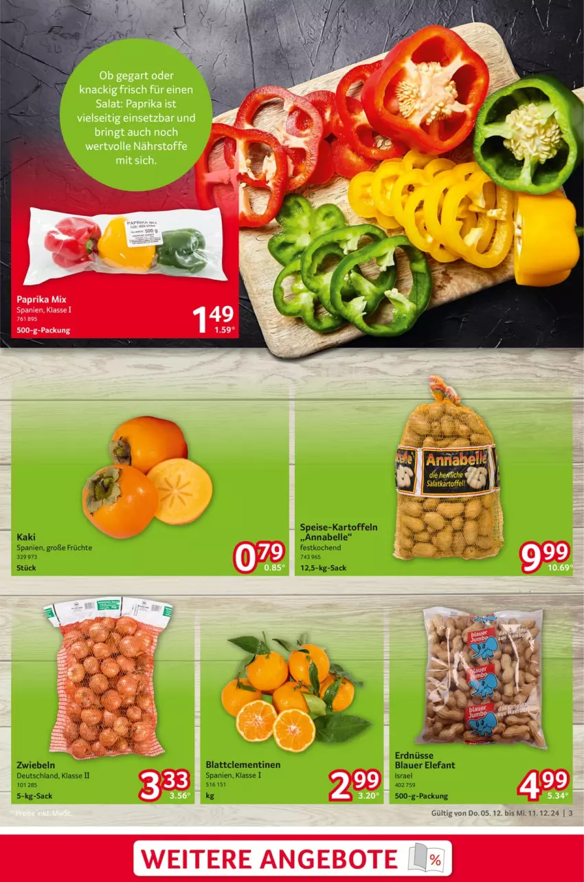 Aktueller Prospekt Selgros - Food - von 05.12 bis 11.12.2024 - strona 3 - produkty: angebot, angebote, auer, Blattclementinen, clementinen, eier, eis, Elefant, elle, erdnüsse, früchte, Kaki, kartoffel, kartoffeln, paprika, paprika mix, sac, Ti, zwiebel, zwiebeln