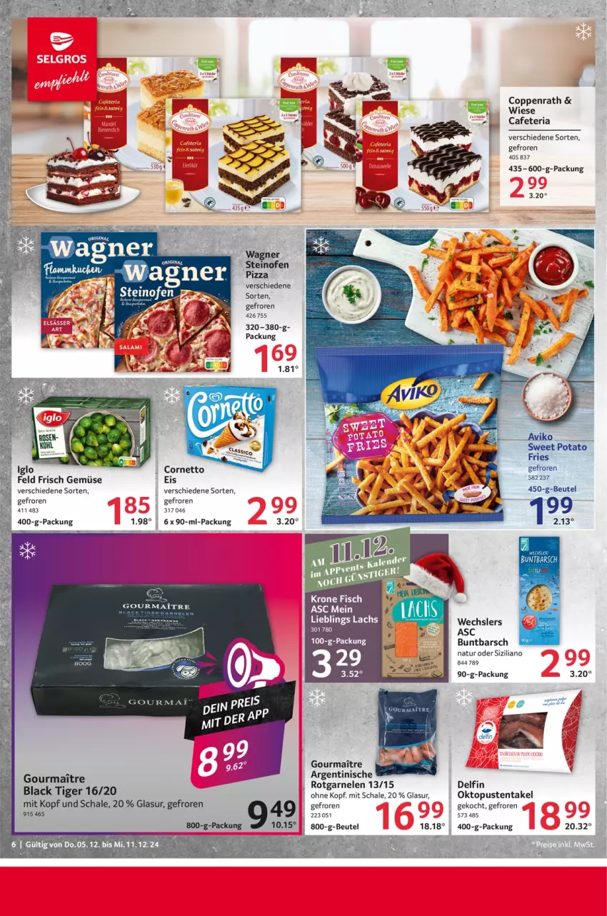 Aktueller Prospekt Selgros - Food - von 05.12 bis 11.12.2024 - strona 6 - produkty: buch, coppenrath, cornetto, eis, fisch, garnelen, iglo, krone, lachs, lack, natur, pizza, Ria, Schal, Schale, Ti