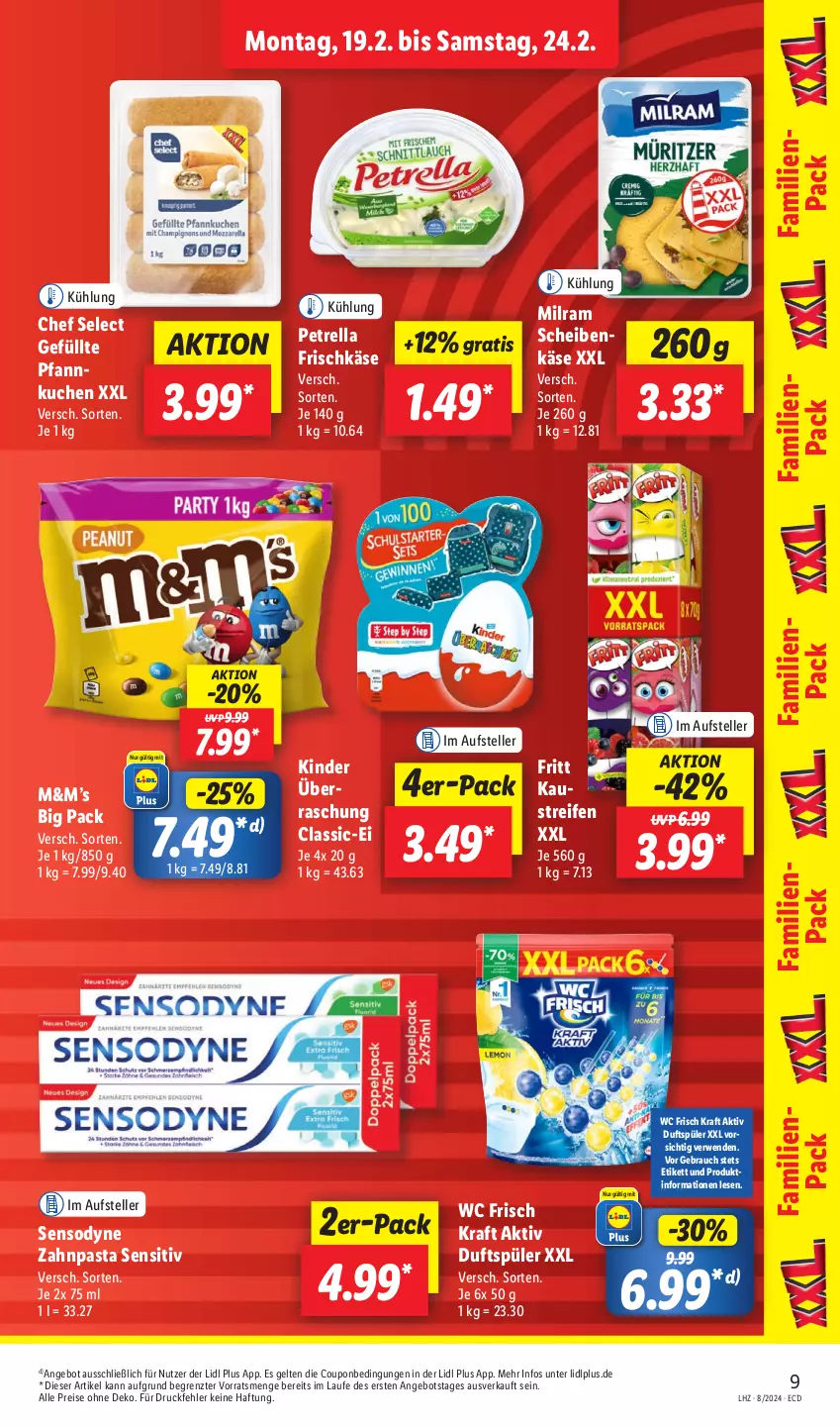 Aktueller Prospekt Lidl - Aktionsprospekt - von 19.02 bis 24.02.2024 - strona 11 - produkty: angebot, aust, coupon, eis, elle, frischkäse, Käse, Kaustreifen, Kinder, kraft, kuchen, milram, pasta, petrella, Pfannkuchen, Rauch, reifen, reis, rel, rwe, sensodyne, teller, Ti, wc frisch, WC Frisch Kraft Aktiv, zahnpasta, ZTE