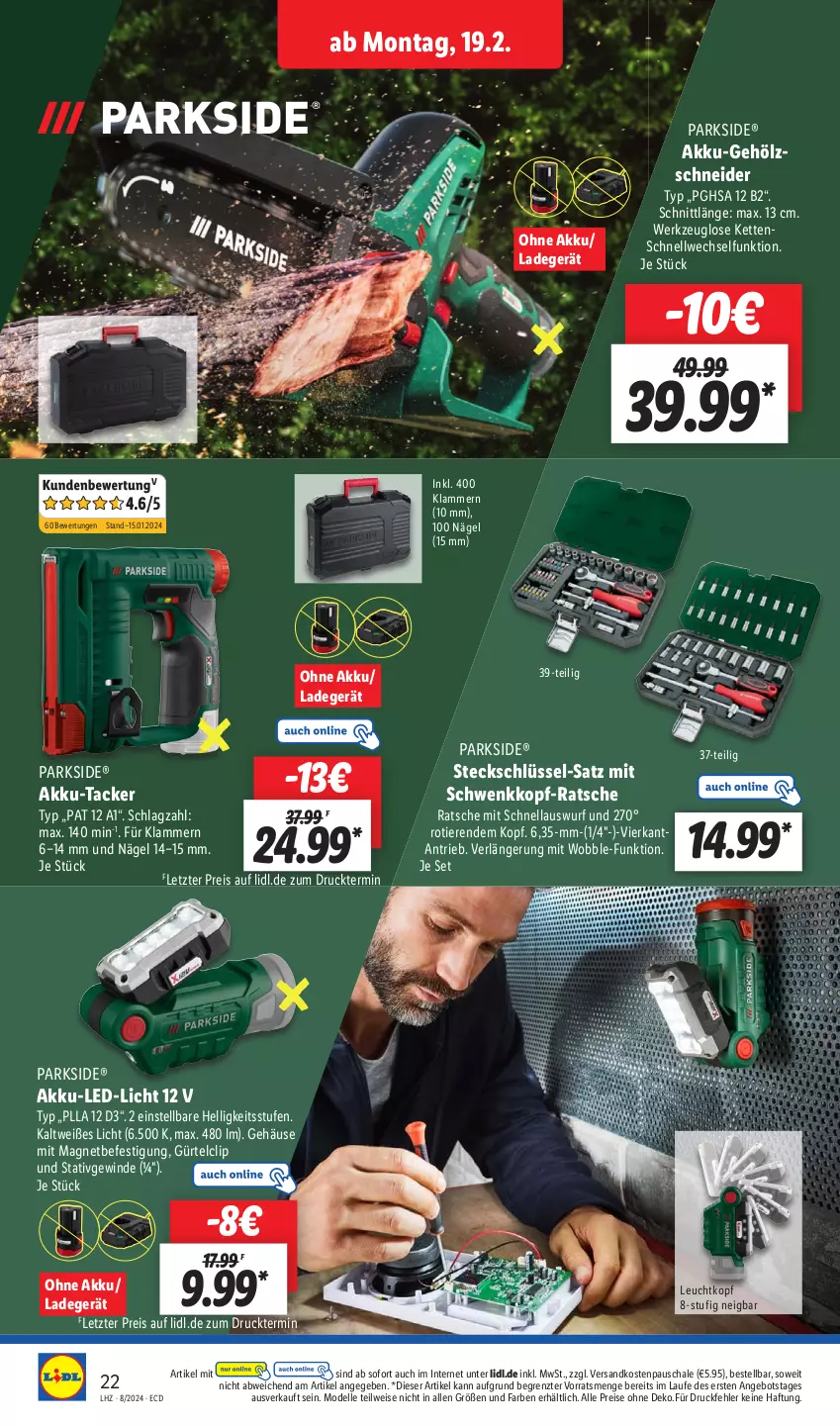 Aktueller Prospekt Lidl - Aktionsprospekt - von 19.02 bis 24.02.2024 - strona 34 - produkty: akku, angebot, dell, eis, elle, Kette, Klammern, ladegerät, lamm, led-licht, Mode, ndk, Parkside, reis, Schal, Schale, Ti, Tiere, werkzeug, ZTE