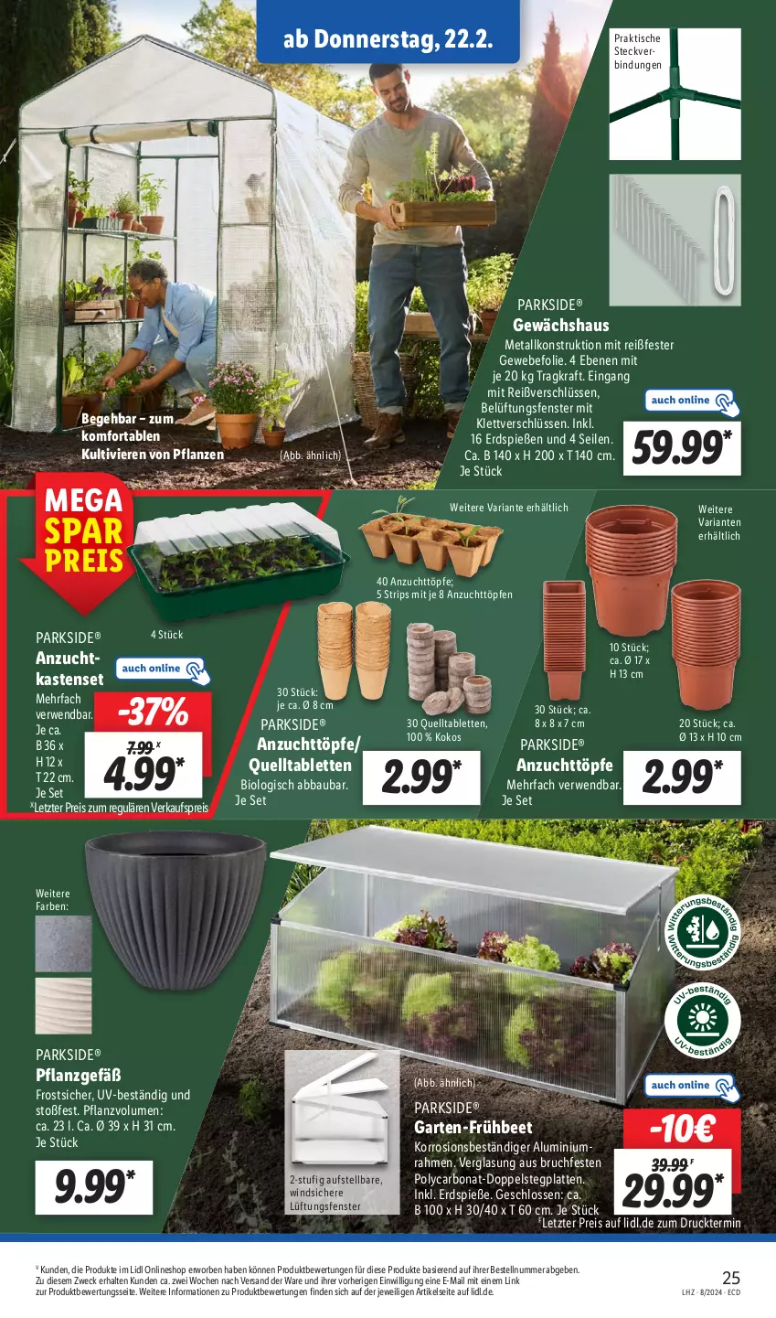 Aktueller Prospekt Lidl - Aktionsprospekt - von 19.02 bis 24.02.2024 - strona 37 - produkty: Abba, Bau, bio, Bona, eis, fenster, Garten, Gewächshaus, kokos, kraft, latte, Parkside, pflanze, pflanzen, reis, Ria, rwe, tablet, tablett, Tablette, Ti, tisch, weck, ZTE