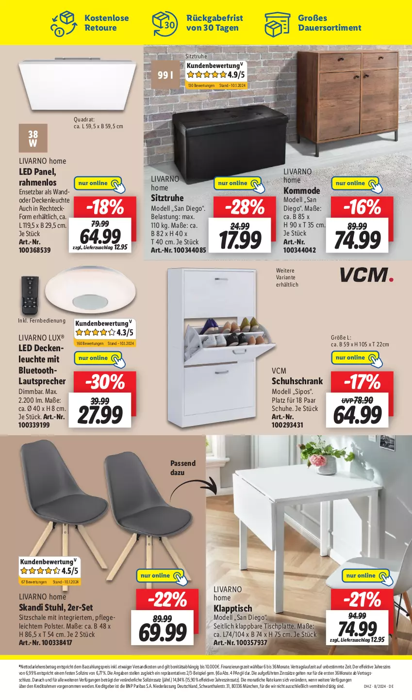 Aktueller Prospekt Lidl - Aktionsprospekt - von 19.02 bis 24.02.2024 - strona 47 - produkty: auer, decke, deckenleuchte, dell, eis, elle, erde, fernbedienung, HP, klapptisch, kommode, latte, lautsprecher, LED Deckenleuchte, Leuchte, Mode, ndk, paar schuhe, quad, reis, Ria, Schal, Schale, Schrank, schuhe, schuhschrank, Sitztruhe, stuhl, Ti, tisch, tischplatte