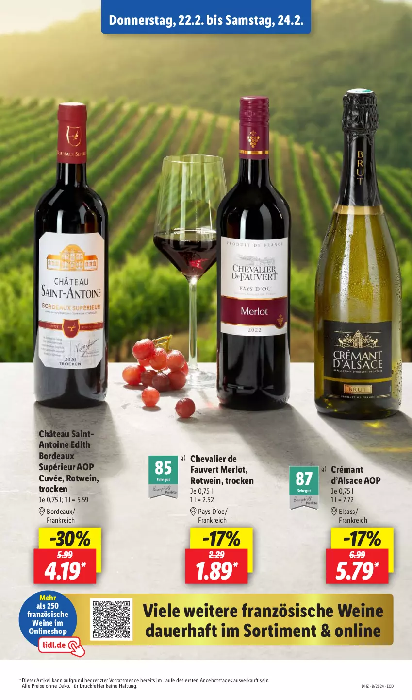 Aktueller Prospekt Lidl - Aktionsprospekt - von 19.02 bis 24.02.2024 - strona 55 - produkty: angebot, auer, cuvée, eis, merl, merlot, reis, rotwein, sac, Ti, wein, weine, ZTE