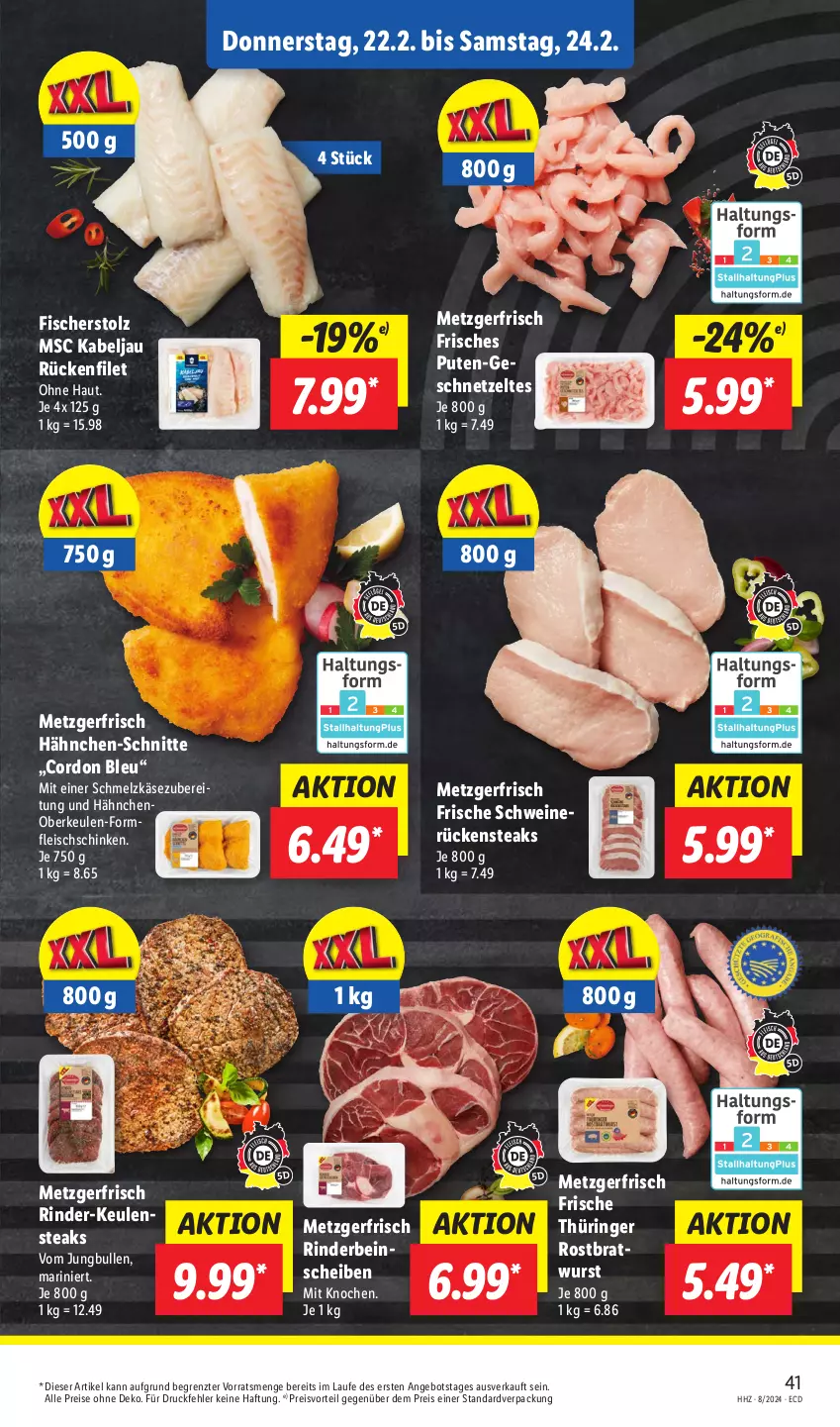 Aktueller Prospekt Lidl - Aktionsprospekt - von 19.02 bis 24.02.2024 - strona 57 - produkty: angebot, bratwurst, cordon bleu, eis, filet, fisch, fische, Fischer, fleisch, geschnetzeltes, jungbullen, Käse, preisvorteil, pute, reis, rind, rinder, ring, rostbratwurst, Rückensteak, rückensteaks, schinken, Schmelzkäse, schmelzkäsezubereitung, schwein, schweine, schweinerücken, steak, steaks, thüringer rostbratwurst, Ti, wein, weine, wurst, Zelt, ZTE