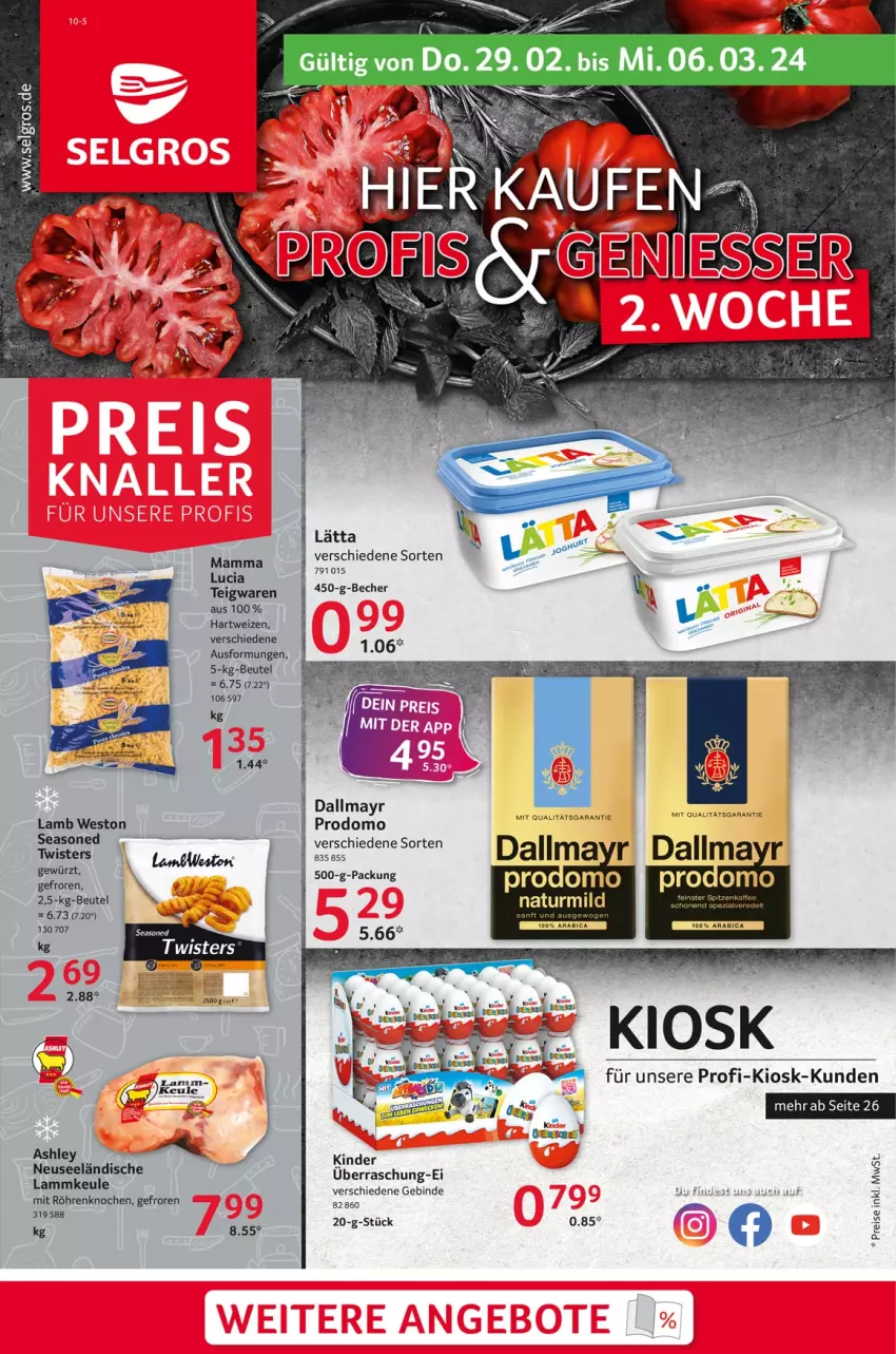 Aktueller Prospekt Selgros - Food - von 29.02 bis 06.03.2024 - strona 1 - produkty: beutel, dallmayr, eis, gewürz, hartweizen, Kinder, lamm, lammkeule, lätta, natur, prodomo, reis, teigwaren, Ti