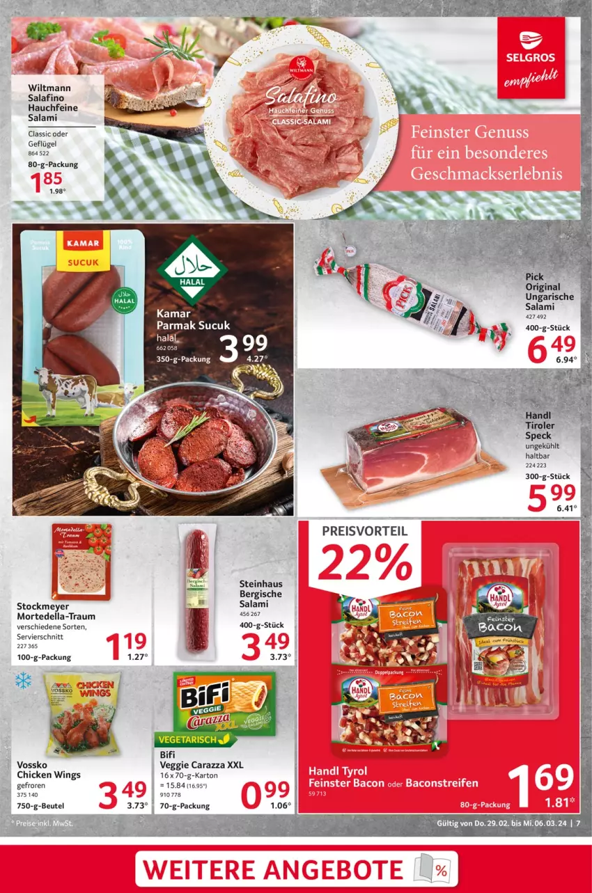 Aktueller Prospekt Selgros - Food - von 29.02 bis 06.03.2024 - strona 7 - produkty: beutel, bifi, chicken wings, dell, eis, Geflügel, gin, preisvorteil, reis, salami, steinhaus, stockmeyer, Sucuk, tee, Ti, veggie, vossko, wiltmann