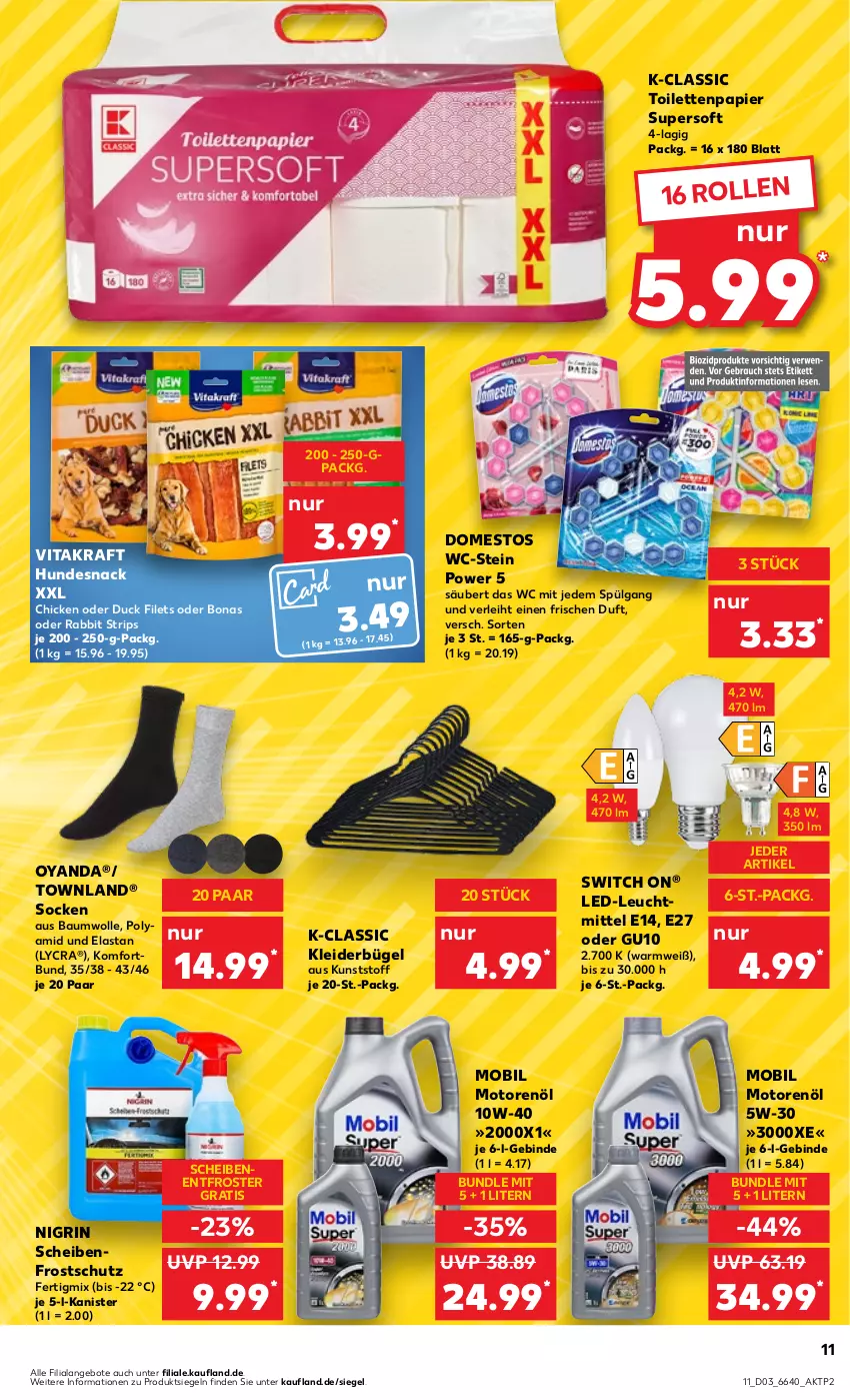 Aktueller Prospekt Kaufland - Prospekt - von 18.01 bis 24.01.2024 - strona 11 - produkty: angebot, angebote, Bau, baumwolle, Bona, bügel, domestos, Duck, filet, filets, hundesnack, kleid, kleider, kleiderbügel, kraft, leuchtmittel, LG, motorenöl, Nigrin, papier, Scheibenfrostschutz, snack, socken, Ti, toilettenpapier, vita, vitakraft, wolle