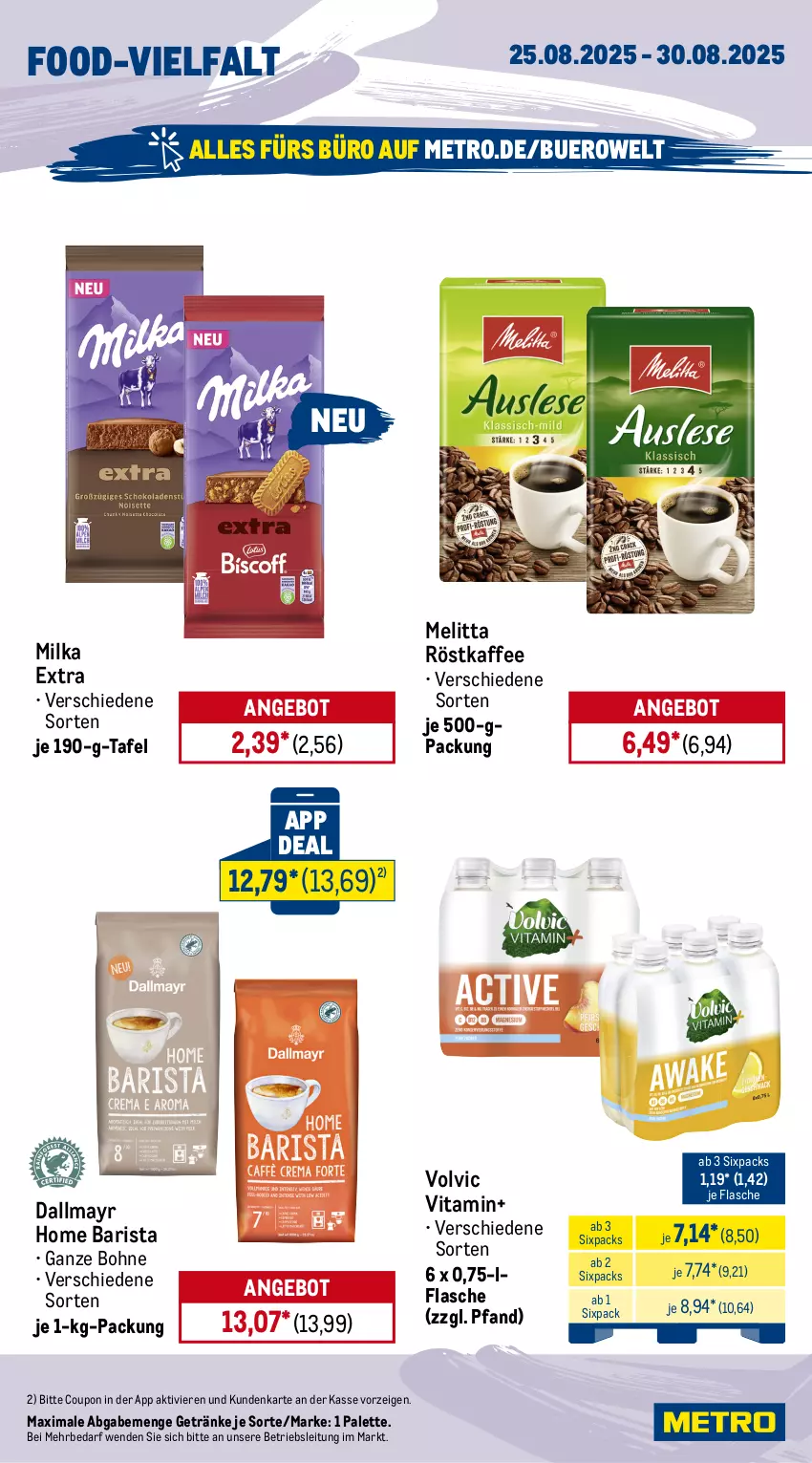Aktueller Prospekt Metro - Wochen-Angebote - von 25.08 bis 30.08.2025 - strona 15 - produkty: amaro, angebot, bohne, bügel, bügelflasche, burger, coupon, dallmayr, drink, energy drink, flasche, flensburger, getränk, getränke, kaffee, limo, melitta, Metro, milka, Palette, pils, pilsener, rama, ramazzott, ramazzotti, red bull, röstkaffee, Spaten, Ti, vita, volvic, zott