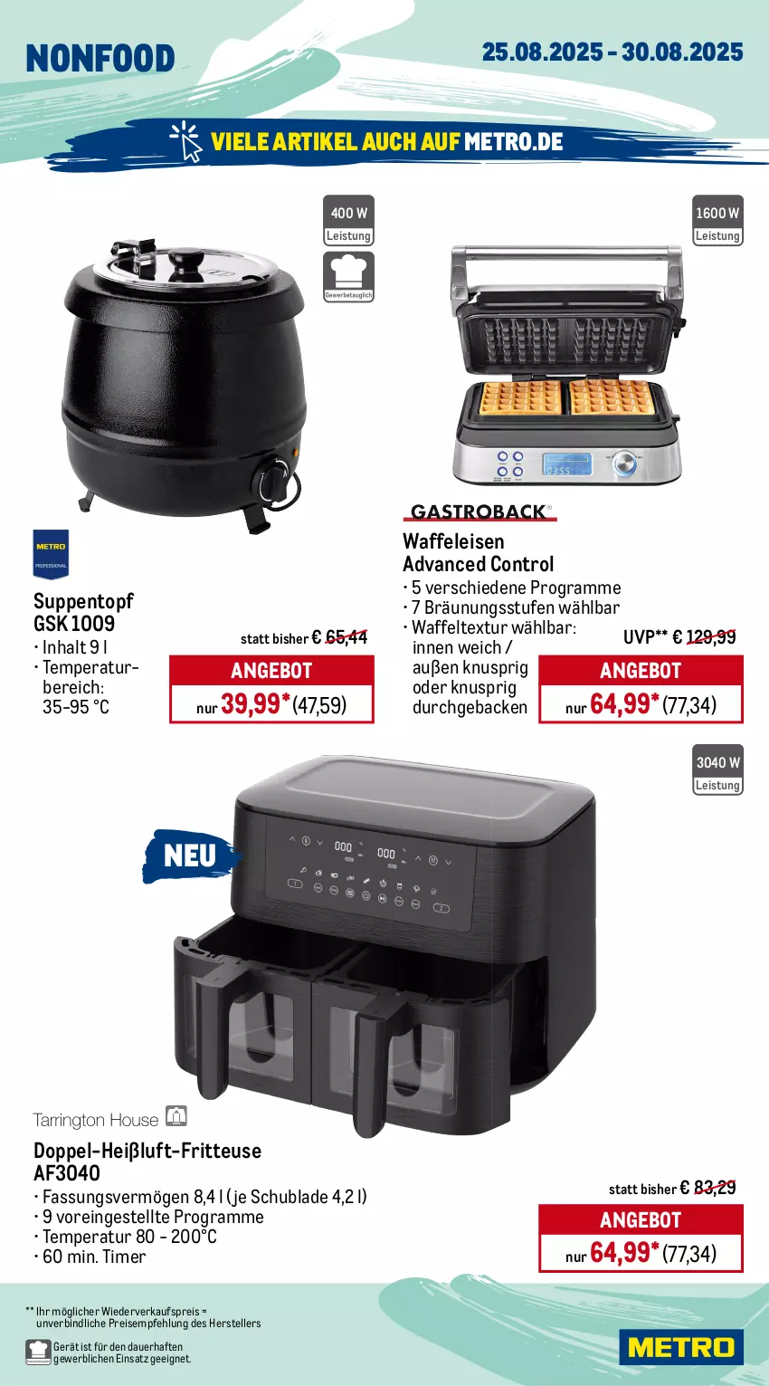 Aktueller Prospekt Metro - Wochen-Angebote - von 25.08 bis 30.08.2025 - strona 22 - produkty: angebot, auer, auto, delonghi, eis, eiswürfel, eiswürfelbereiter, elle, entkalker, fritteuse, geback, kaffee, kaffeevollautomat, kaffeevollautomaten, kraft, latte, LG, mac, messer, Metro, milch, reis, suppe, suppen, teller, Ti, timer, tisch, tomate, tomaten, topf, vollautomaten, Waffeleisen, wasser, wasserfilter, wassertank, würfel