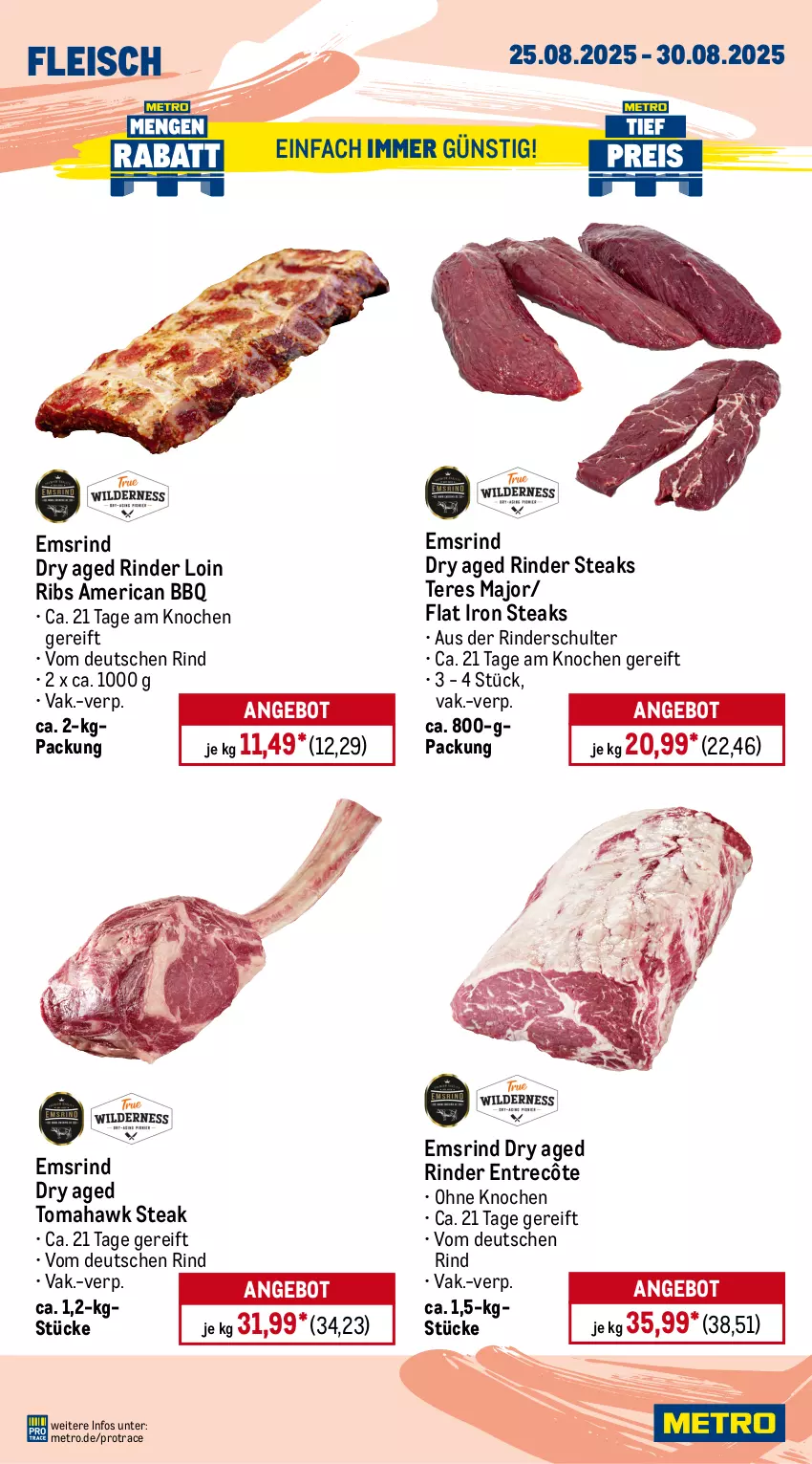 Aktueller Prospekt Metro - Wochen-Angebote - von 25.08 bis 30.08.2025 - strona 4 - produkty: Abtei, angebot, angebote, aqua, eis, entrecôte, filet, fisch, fleisch, frischfisch, garnelen, Heilbuttfilet, lachs, lachsfilet, lack, Metro, reis, rind, rinder, Schal, Schale, seelachsfilet, steak, steaks, teppich, Ti, tiefpreis, Wild