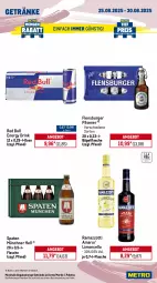 Gazetka promocyjna Metro - Wochen-Angebote - Gazetka - ważna od 30.08 do 30.08.2025 - strona 16 - produkty: amaro, angebot, bohne, bügel, bügelflasche, burger, coupon, dallmayr, drink, energy drink, flasche, flensburger, getränk, getränke, kaffee, limo, melitta, Metro, milka, Palette, pils, pilsener, rama, ramazzott, ramazzotti, red bull, röstkaffee, Spaten, Ti, vita, volvic, zott
