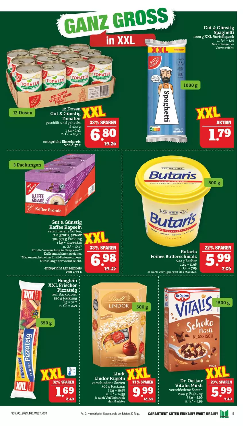 Aktueller Prospekt Marktkauf - Prospekt - von 29.01 bis 04.02.2023 - strona 5 - produkty: Becher, butter, Butterschmalz, eis, espresso, henglein, kaffee, Kugel, LG, lindor, malz, müsli, nespresso, papier, reis, rwe, Schmalz, Ti, tomate, tomaten, vita, vitalis, vitalis müsli, ZTE