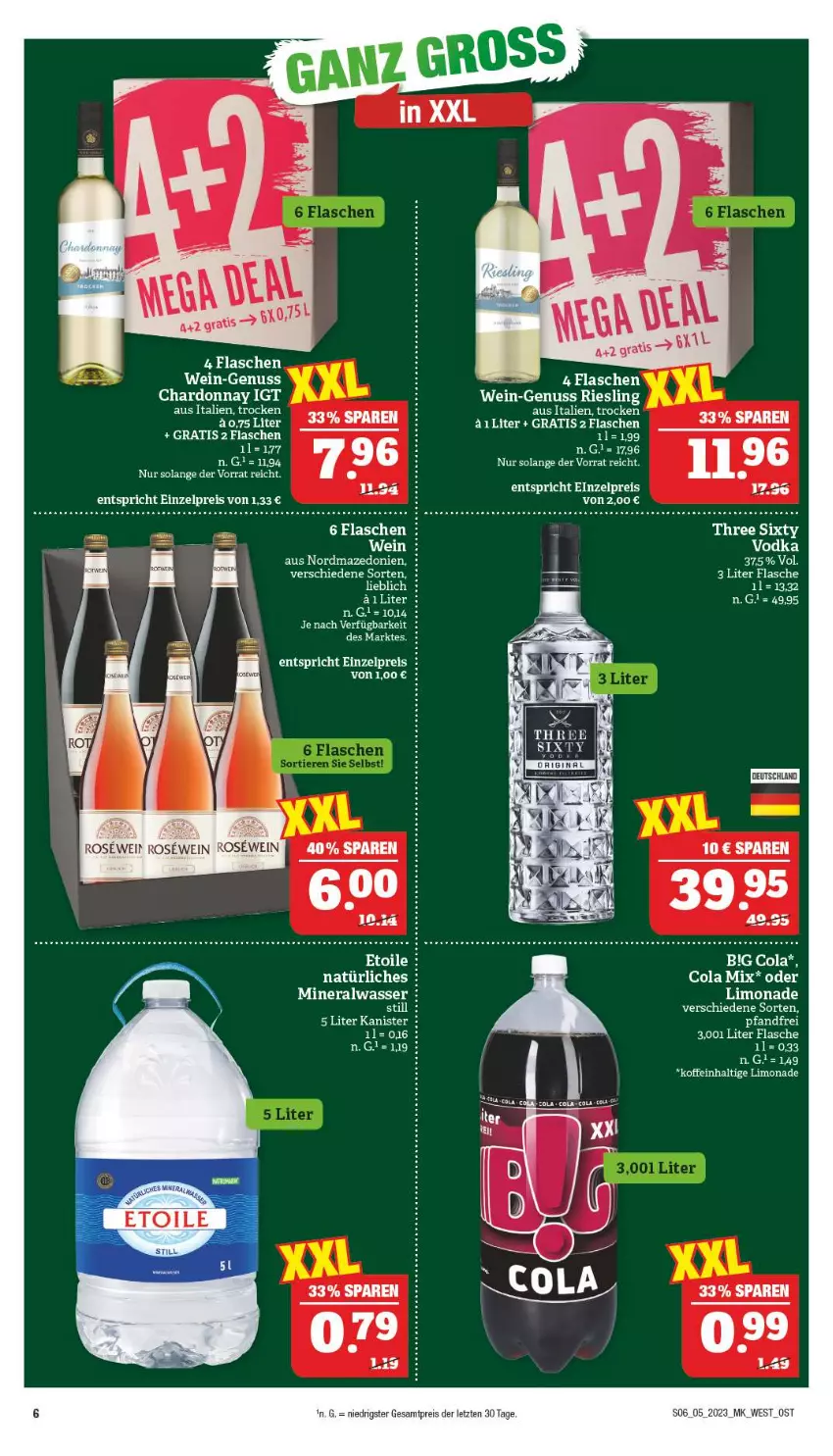 Aktueller Prospekt Marktkauf - Prospekt - von 29.01 bis 04.02.2023 - strona 6 - produkty: Alwa, cola, eis, flasche, limo, limonade, mineralwasser, nuss, reis, riesling, Ti, vodka, wasser, wein, ZTE