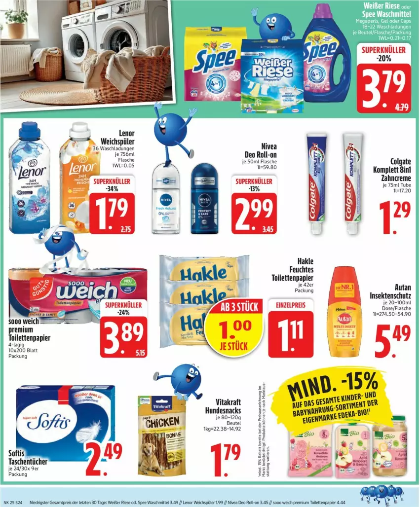 Aktueller Prospekt Edeka - Prospekte - von 16.06 bis 21.06.2025 - strona 26 - produkty: Autan, bio, colgate, creme, deo, deo roll-on, eis, flasche, hakle, insektenschutz, lenor, lenor weichspüler, LG, nivea, papier, reis, roll-on, sekt, spee, toilettenpapier, waschmittel, weichspüler, zahncreme, ZTE
