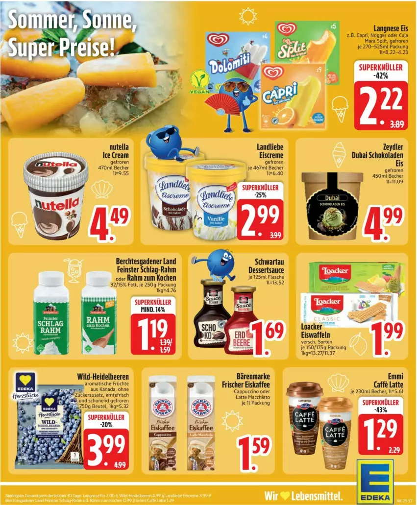 Aktueller Prospekt Edeka - Prospekte - von 16.06 bis 21.06.2025 - strona 9 - produkty: ACC, bärenmarke, beutel, Cap, cappuccino, chia, cin, deka, eis, eiskaffee, flasche, kaffee, langnese, langnese eis, latte, latte macchiato, lebensmittel, mac, macchiato, nogger, Schwartau