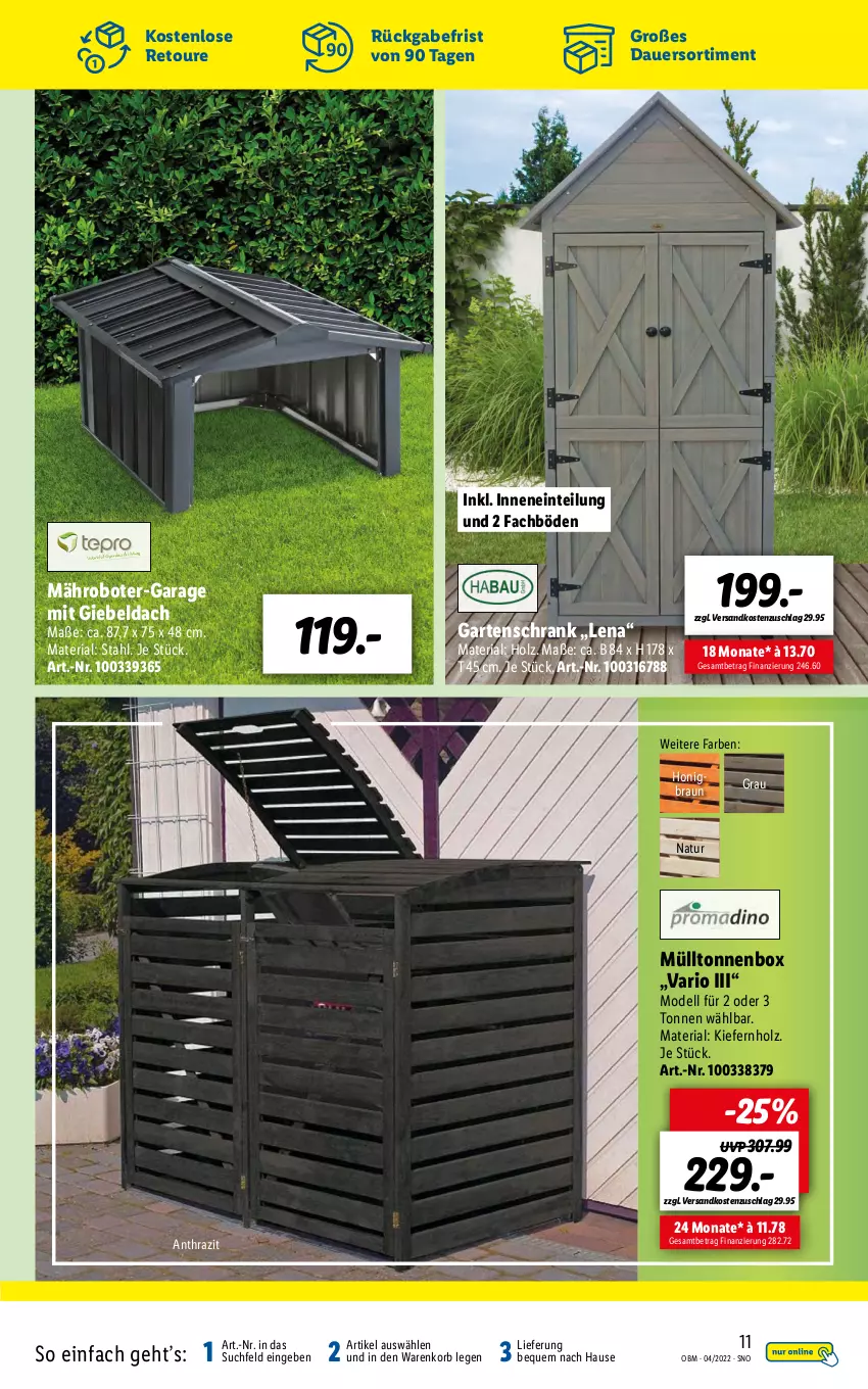 Aktueller Prospekt Lidl - Aktuelle Onlineshop-Highlights - von 01.04 bis 30.04.2022 - strona 11 - produkty: auer, braun, dell, Garten, Holz, honig, korb, mähroboter, Mode, natur, ndk, Ria, Schrank, Ti