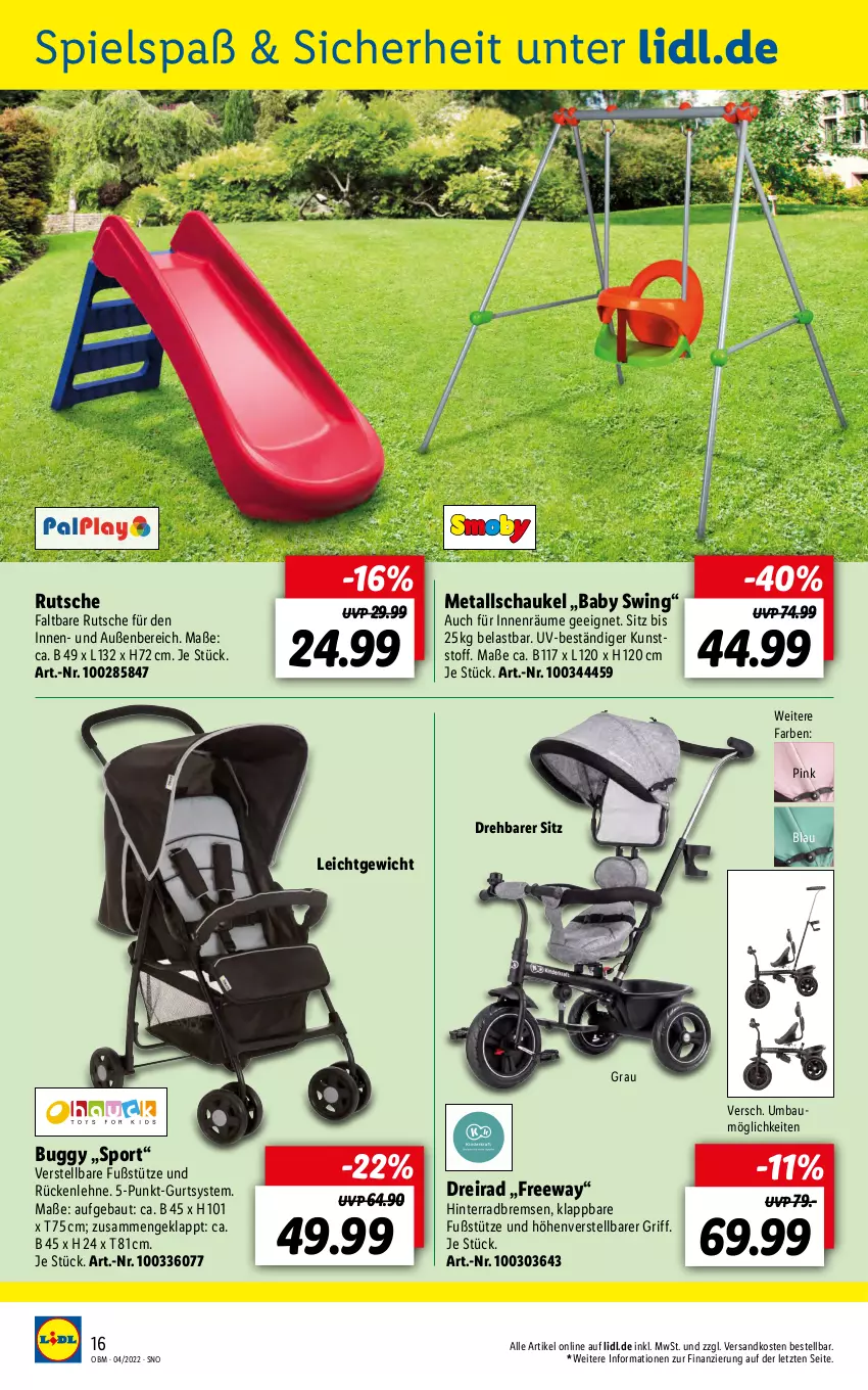 Aktueller Prospekt Lidl - Aktuelle Onlineshop-Highlights - von 01.04 bis 30.04.2022 - strona 16 - produkty: Bau, Buggy, Dreirad, ndk, rückenlehne, Schaukel, Sport, Ti, ZTE