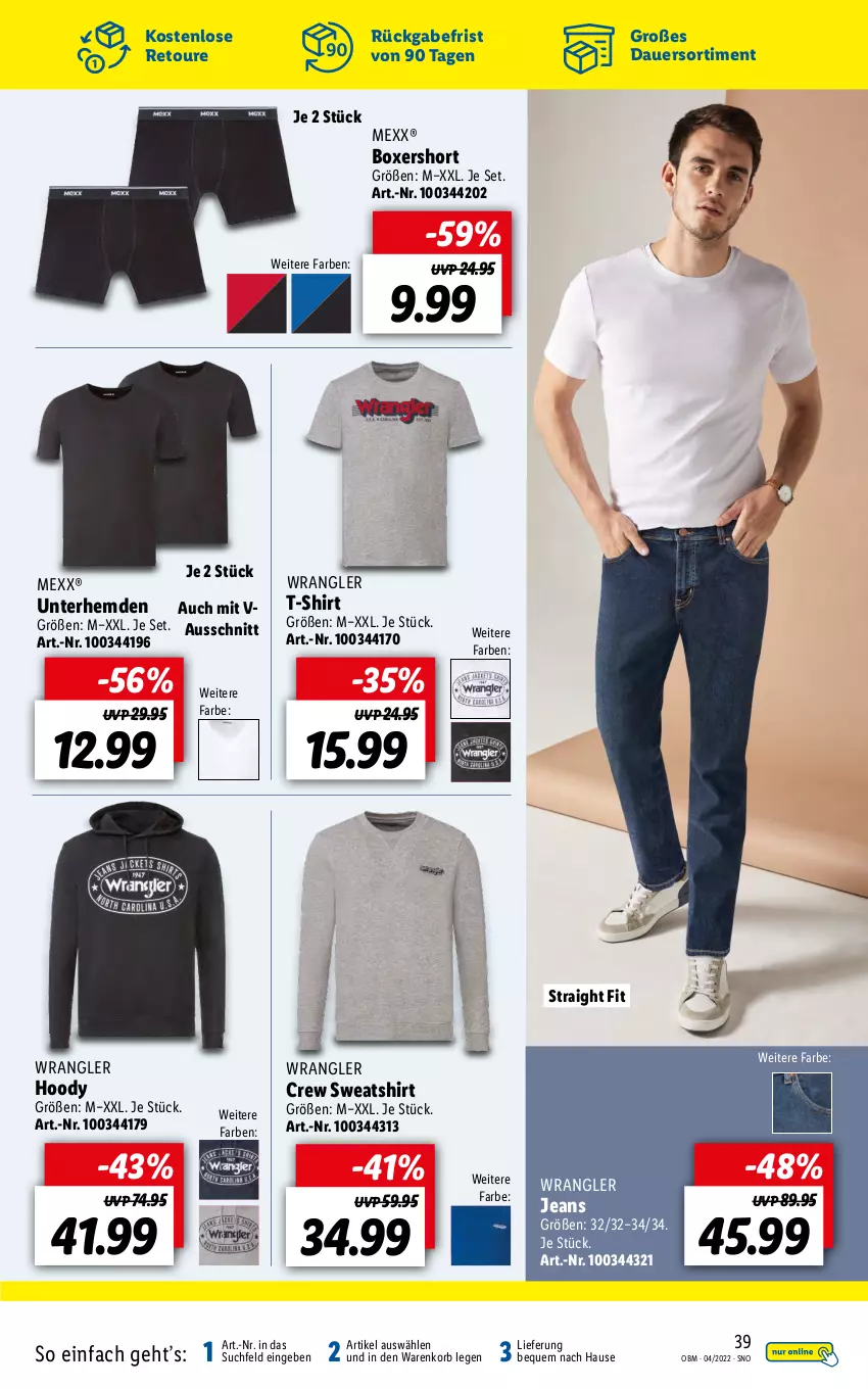 Aktueller Prospekt Lidl - Aktuelle Onlineshop-Highlights - von 01.04 bis 30.04.2022 - strona 39 - produkty: auer, hemd, hemden, jeans, korb, Mexx, shirt, Sweatshirt, T-Shirt, Ti, Unterhemd, unterhemden