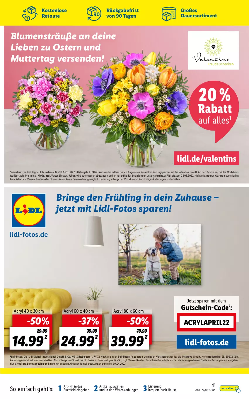 Aktueller Prospekt Lidl - Aktuelle Onlineshop-Highlights - von 01.04 bis 30.04.2022 - strona 41 - produkty: angebot, angebote, auer, auto, blume, blumen, eis, elle, gutschein, korb, ndk, pril, reis, ring, Ti, tisch