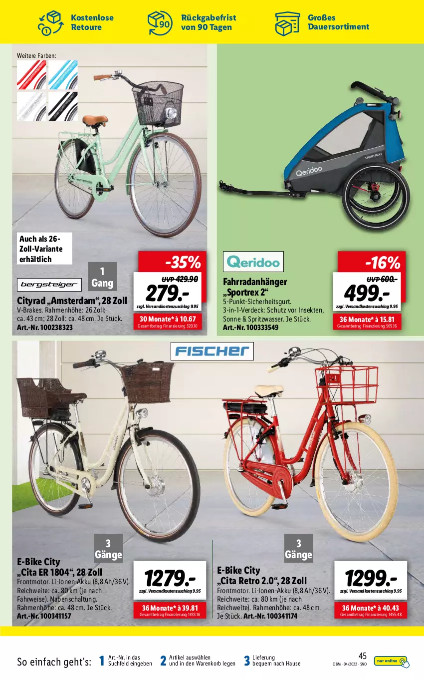 Aktueller Prospekt Lidl - Aktuelle Onlineshop-Highlights - von 01.04 bis 30.04.2022 - strona 45 - produkty: akku, Anhänger, auer, E-Bike, eis, erde, Fahrrad, korb, ndk, Ria, rwe, Schal, sekt, Sport, Ti, wasser