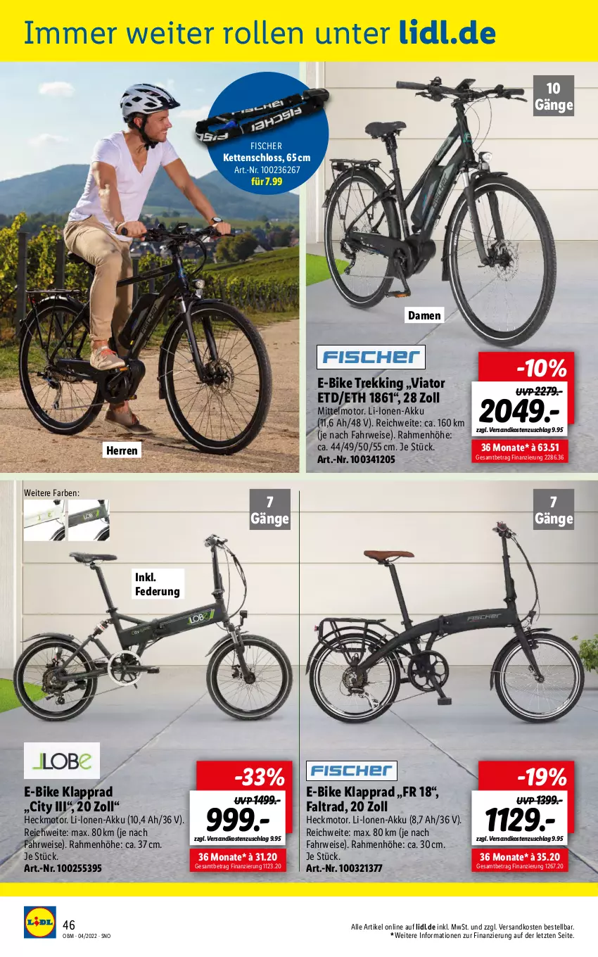 Aktueller Prospekt Lidl - Aktuelle Onlineshop-Highlights - von 01.04 bis 30.04.2022 - strona 46 - produkty: akku, E-Bike, eis, fisch, fische, Fischer, Kette, Klapprad, ndk, rwe, Ti, ZTE