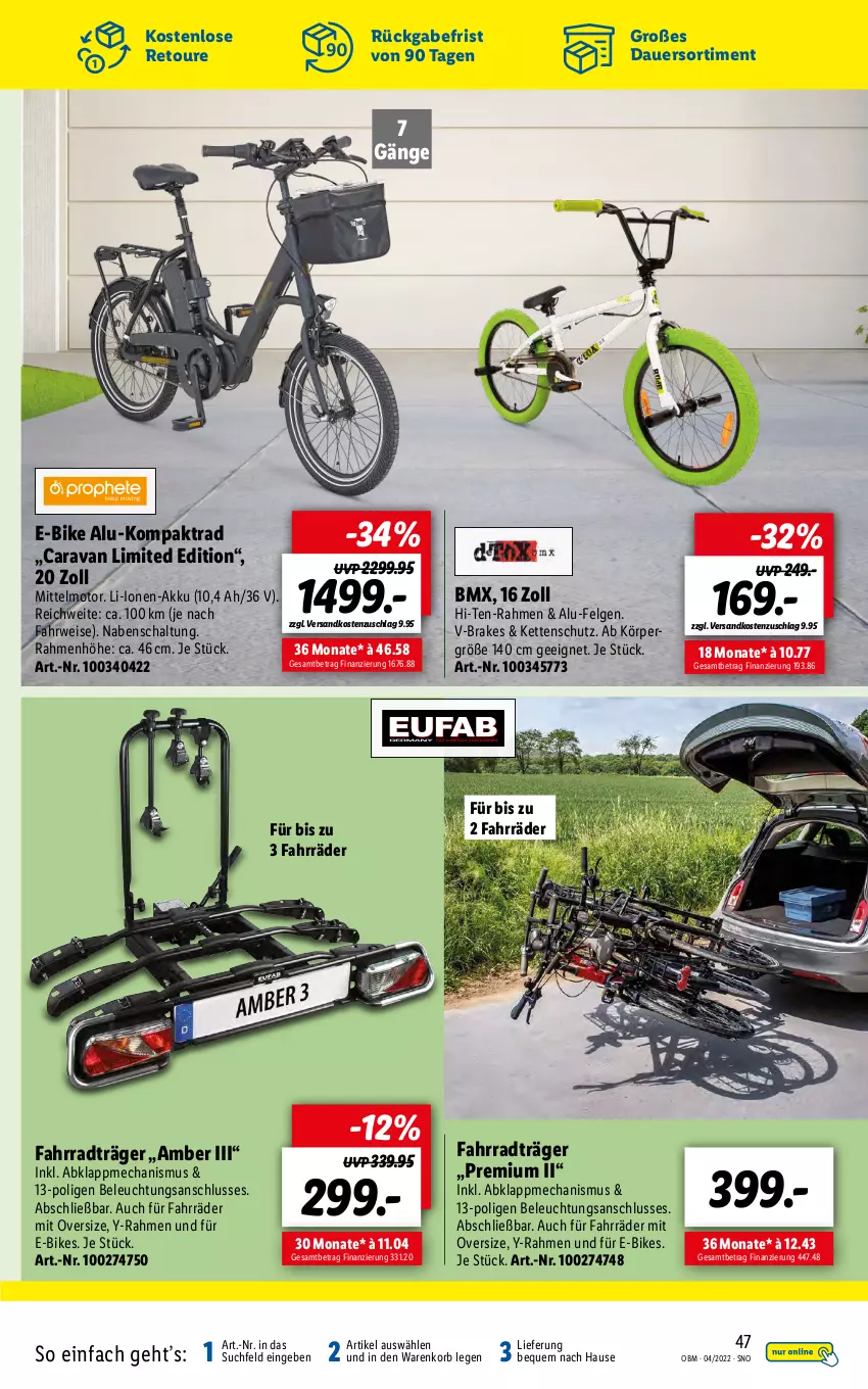 Aktueller Prospekt Lidl - Aktuelle Onlineshop-Highlights - von 01.04 bis 30.04.2022 - strona 47 - produkty: akku, Amber, auer, beleuchtung, E-Bike, E-Bikes, eis, Fahrrad, felgen, Kette, korb, LG, ndk, rwe, Schal, Ti